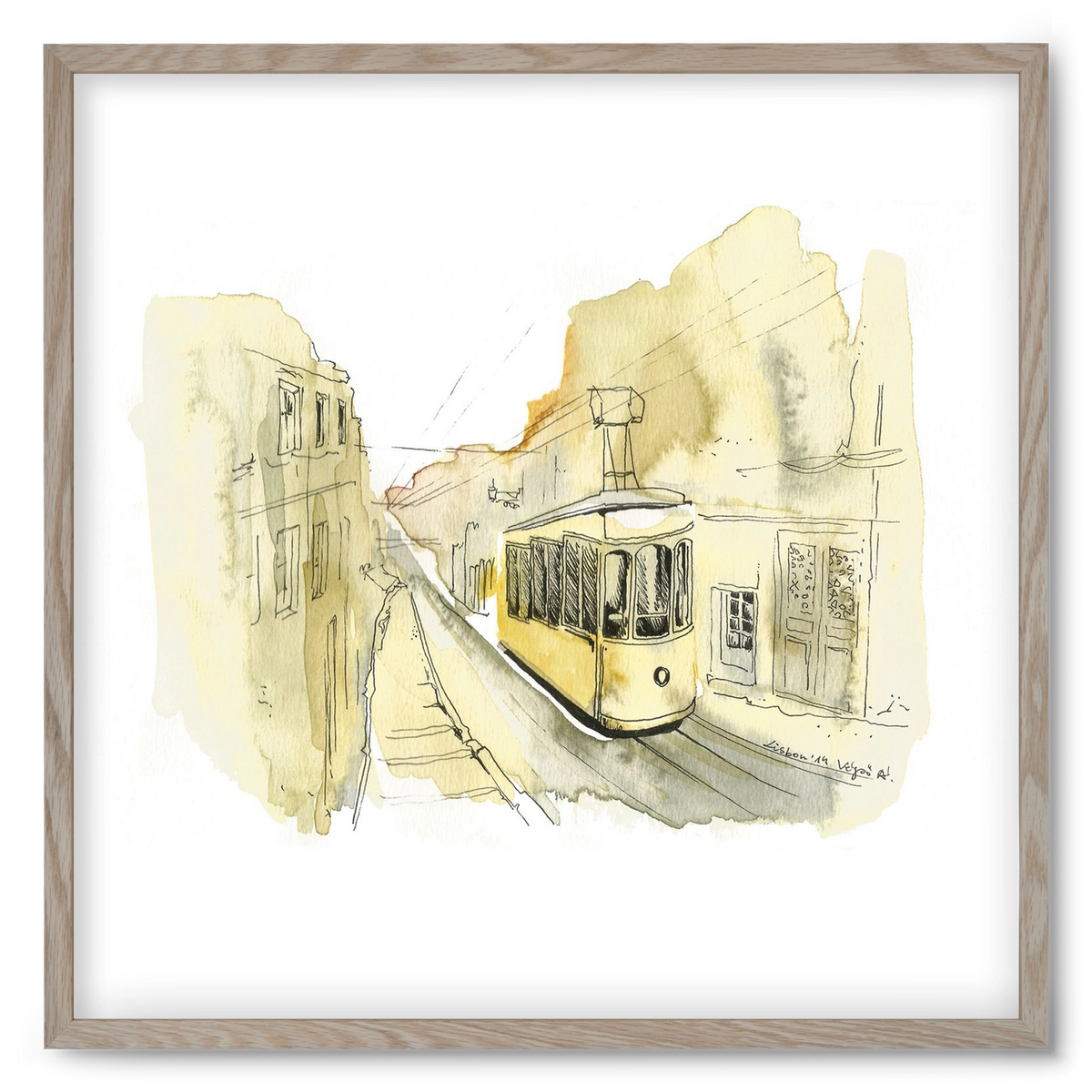 LISBON AQUARELLE NO.11, 50x50 cm (50x50 cm), Tölgy keret