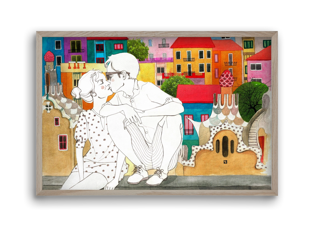 BarcelonaLove, 45x30 cm (45x30 cm), Tölgy keret