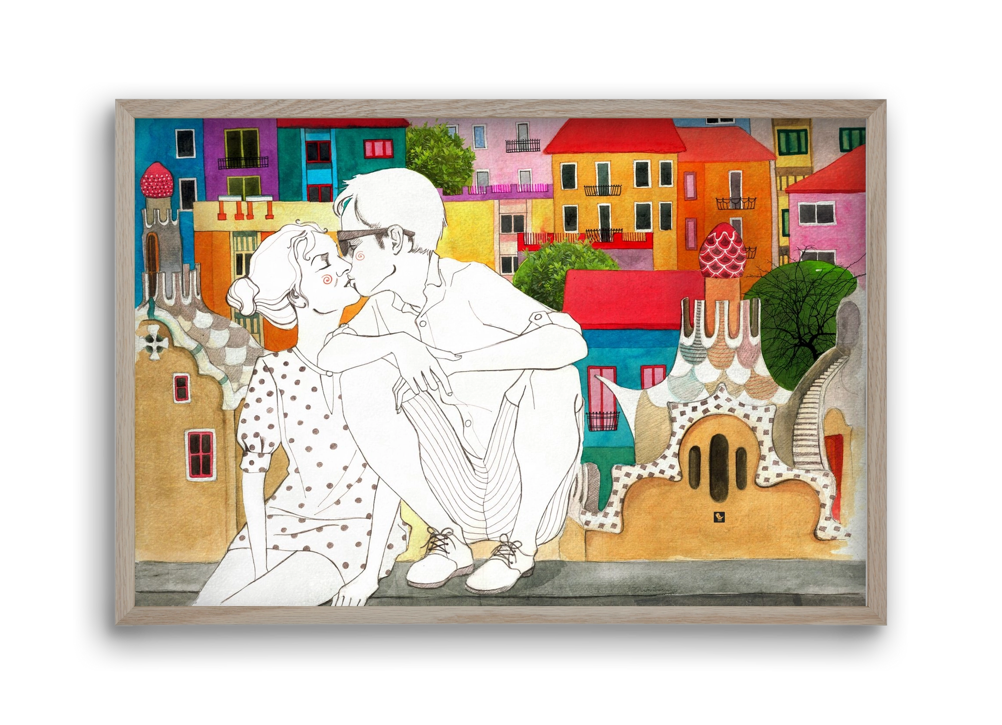 BarcelonaLove, 45x30 cm (45x30 cm), Tölgy keret