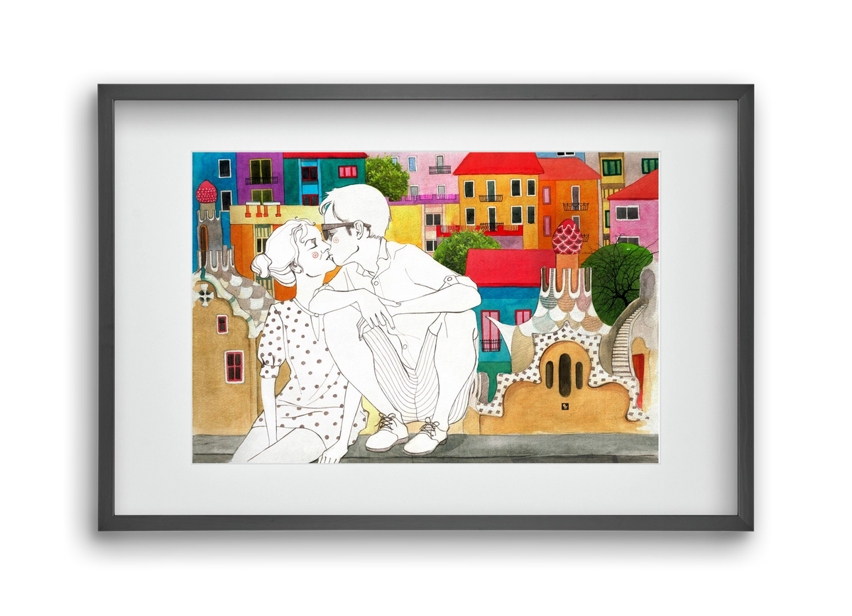 BarcelonaLove, 45x30 cm (30x20 cm), Fekete keret, paszpartuval