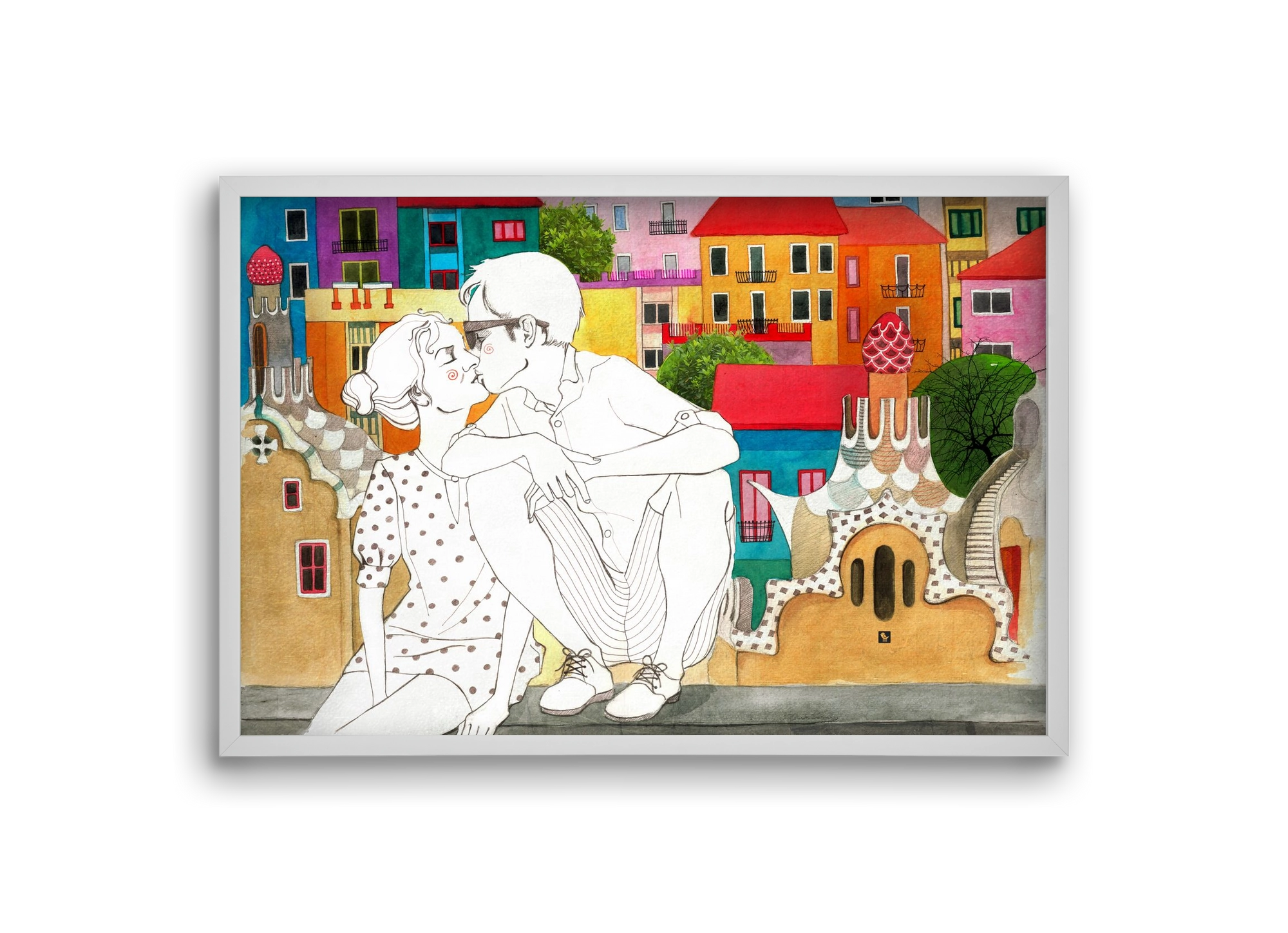 BarcelonaLove, 30x20 cm (30x20 cm), Fehér keret