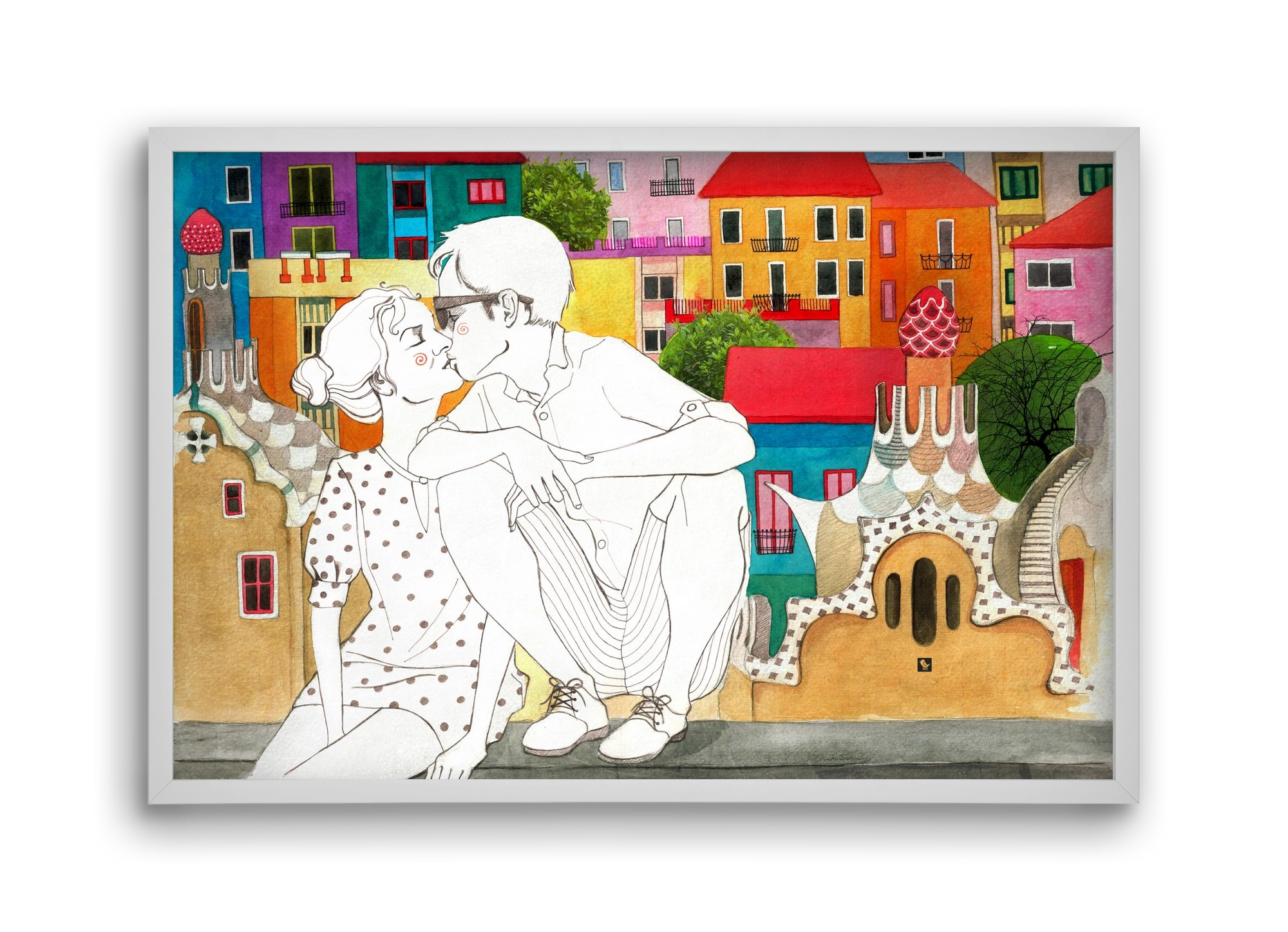 BarcelonaLove, 45x30 cm (45x30 cm), Fehér keret