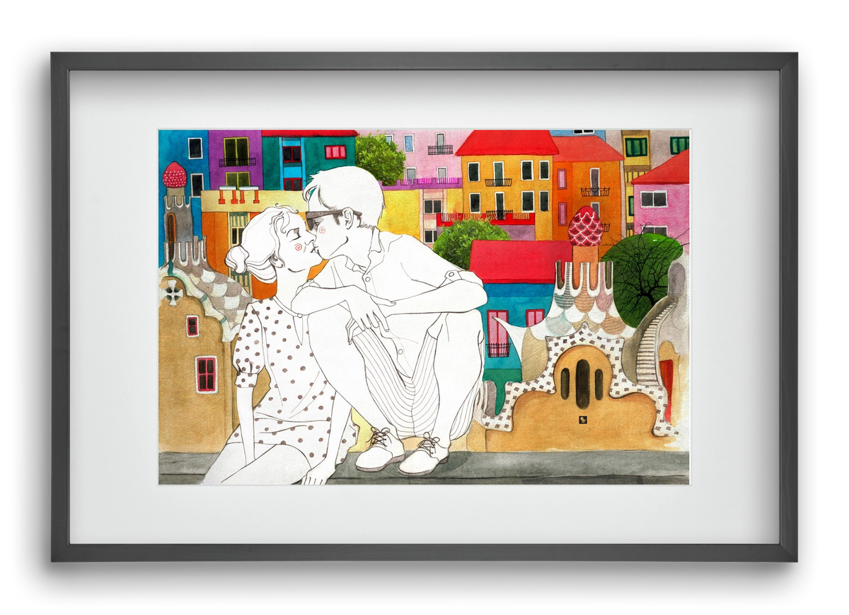 BarcelonaLove, 60x40 cm (45x30 cm), Fekete keret, paszpartuval