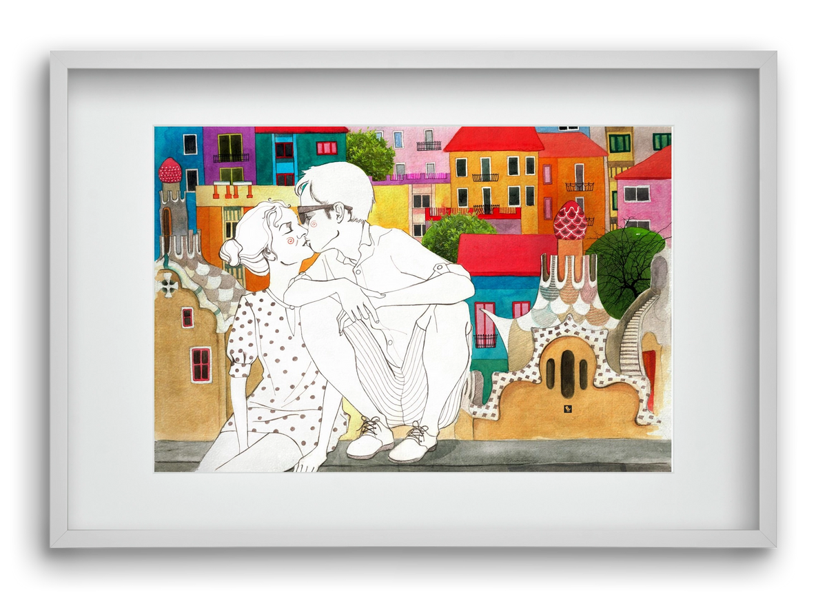 BarcelonaLove, 60x40 cm (45x30 cm), Fehér keret, paszpartuval