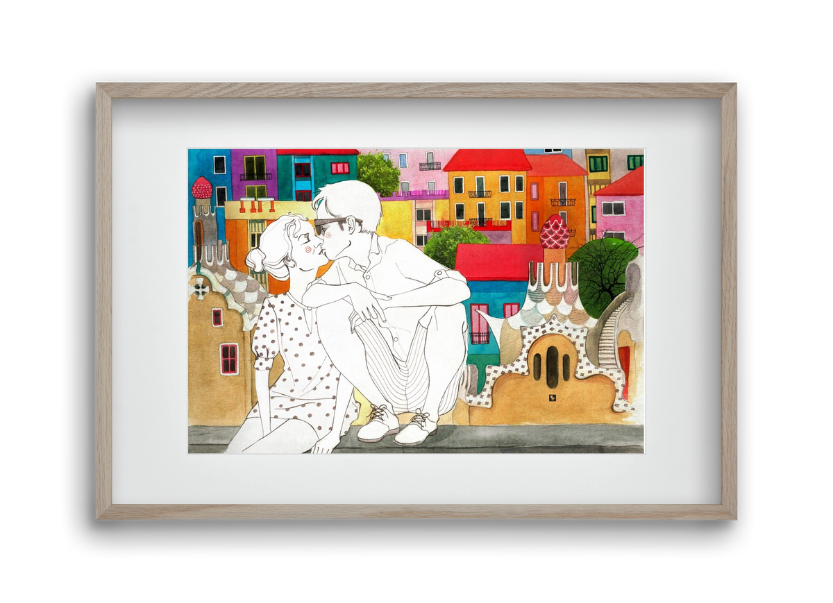 BarcelonaLove, 45x30 cm (30x20 cm), Tölgy keret, paszpartuval