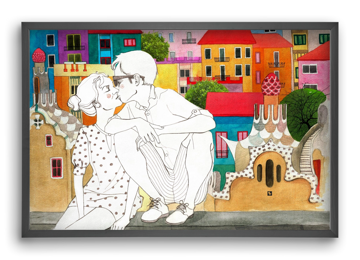 BarcelonaLove, 60x40 cm (60x40 cm), Fekete keret