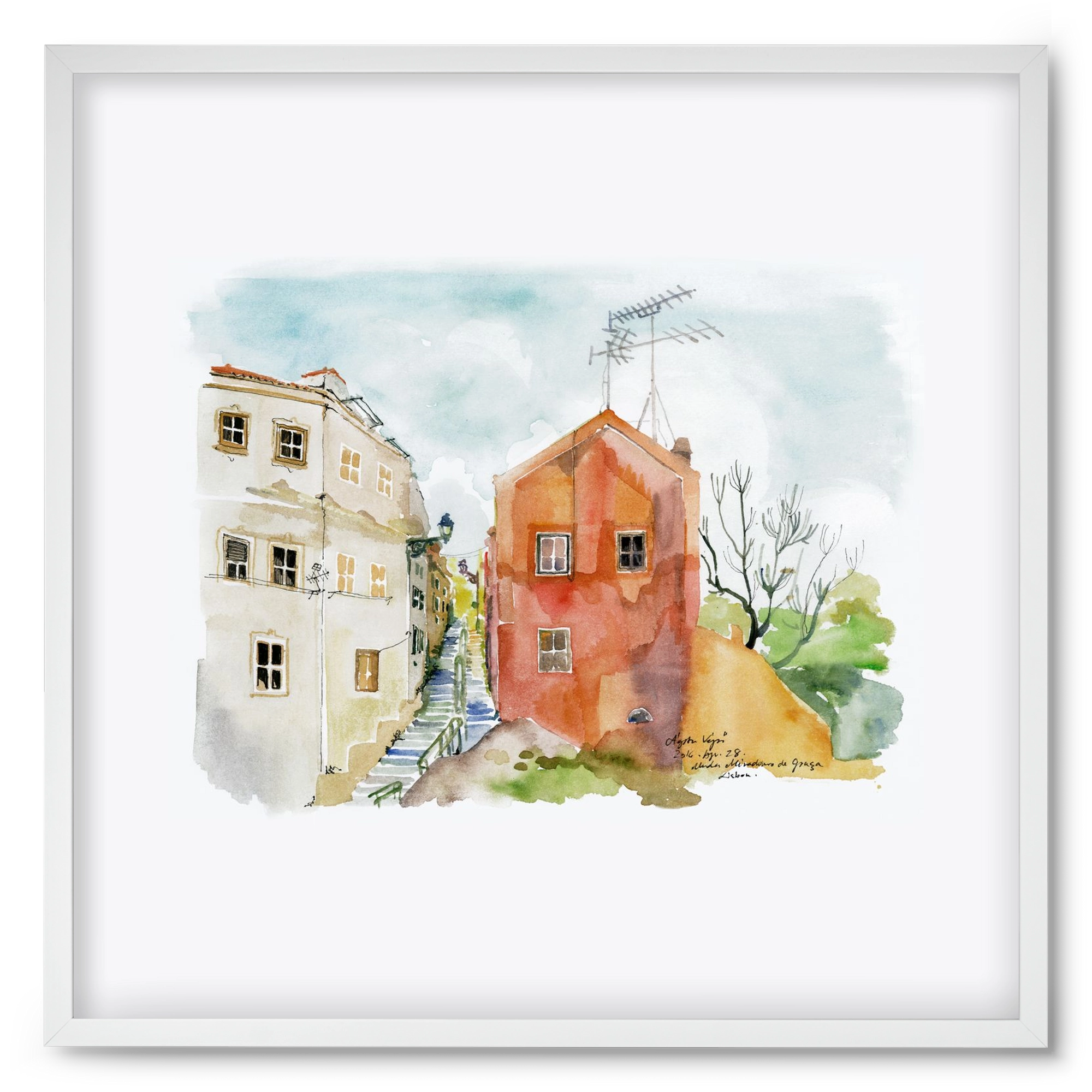 LISBON AQUARELLE NO.12, 50x50 cm (50x50 cm), Fehér keret