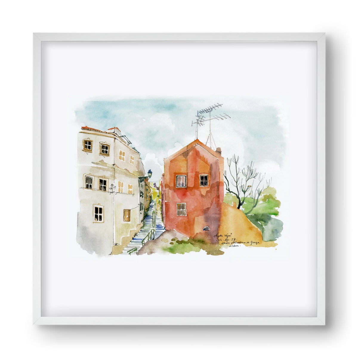 LISBON AQUARELLE NO.12, 40x40 cm (40x40 cm), Fehér keret