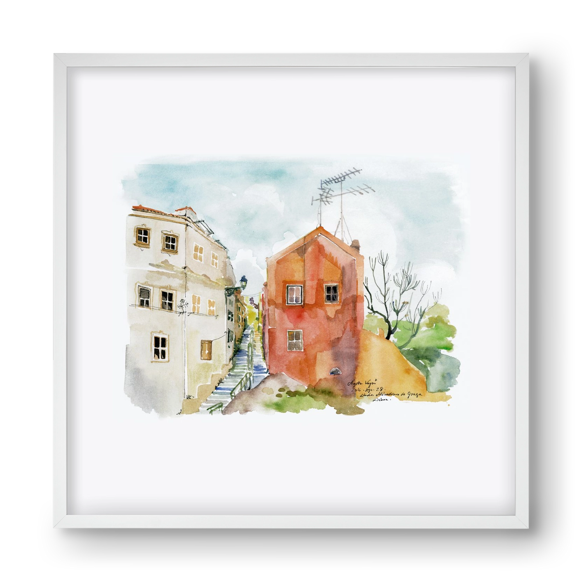 LISBON AQUARELLE NO.12, 40x40 cm (40x40 cm), Fehér keret