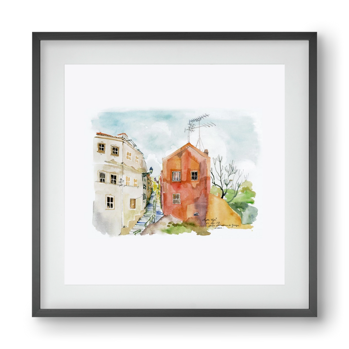 LISBON AQUARELLE NO.12, 40x40 cm (30x30 cm), Fekete keret, paszpartuval