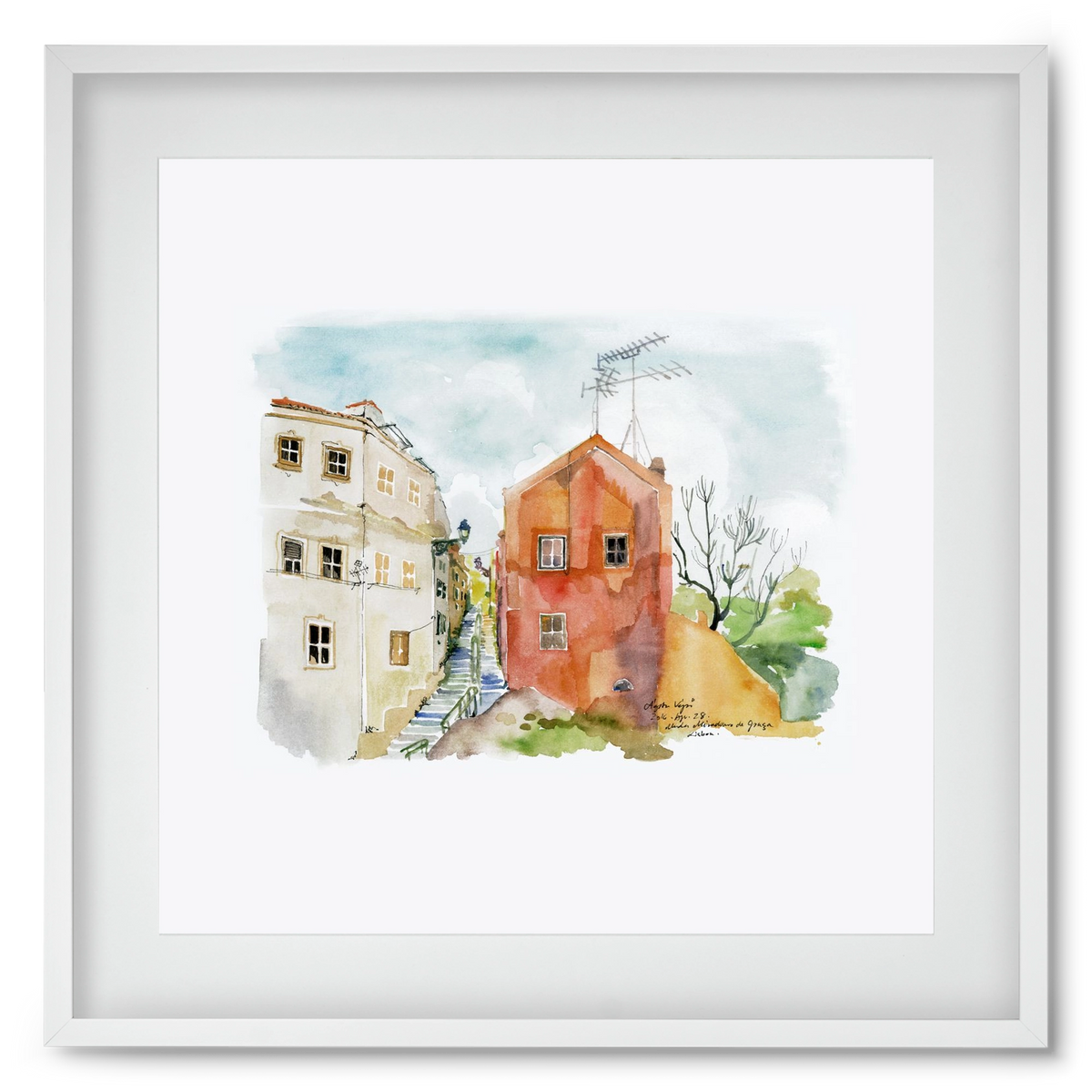 LISBON AQUARELLE NO.12, 50x50 cm (40x40 cm), Fehér keret, paszpartuval