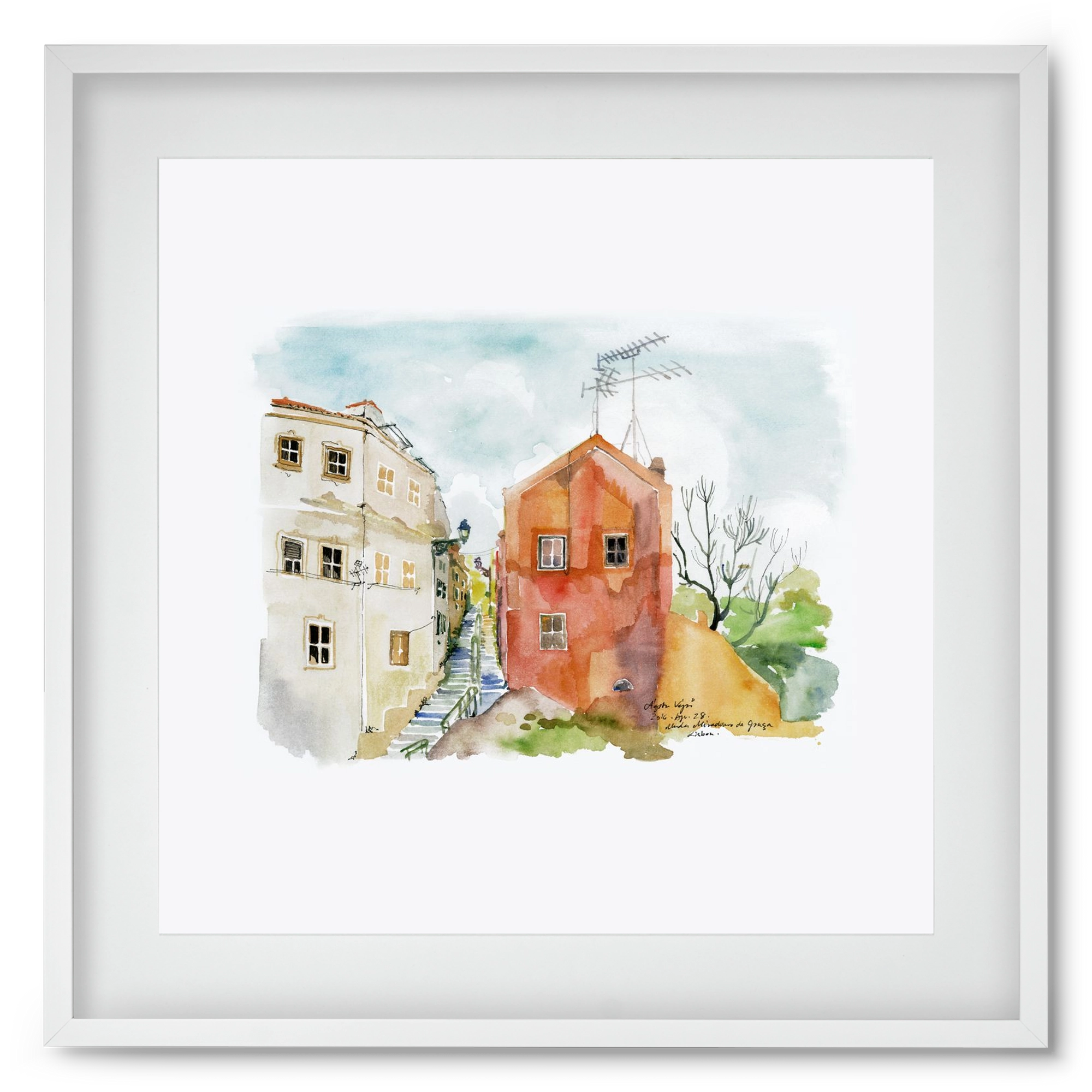 LISBON AQUARELLE NO.12, 50x50 cm (40x40 cm), Fehér keret, paszpartuval