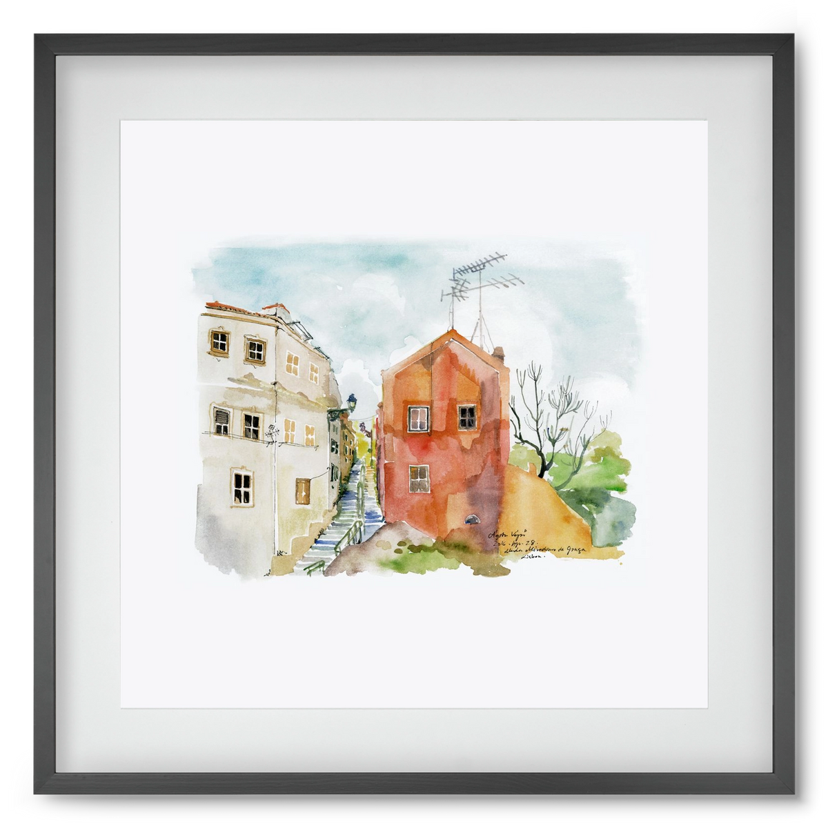 LISBON AQUARELLE NO.12, 50x50 cm (40x40 cm), Fekete keret, paszpartuval