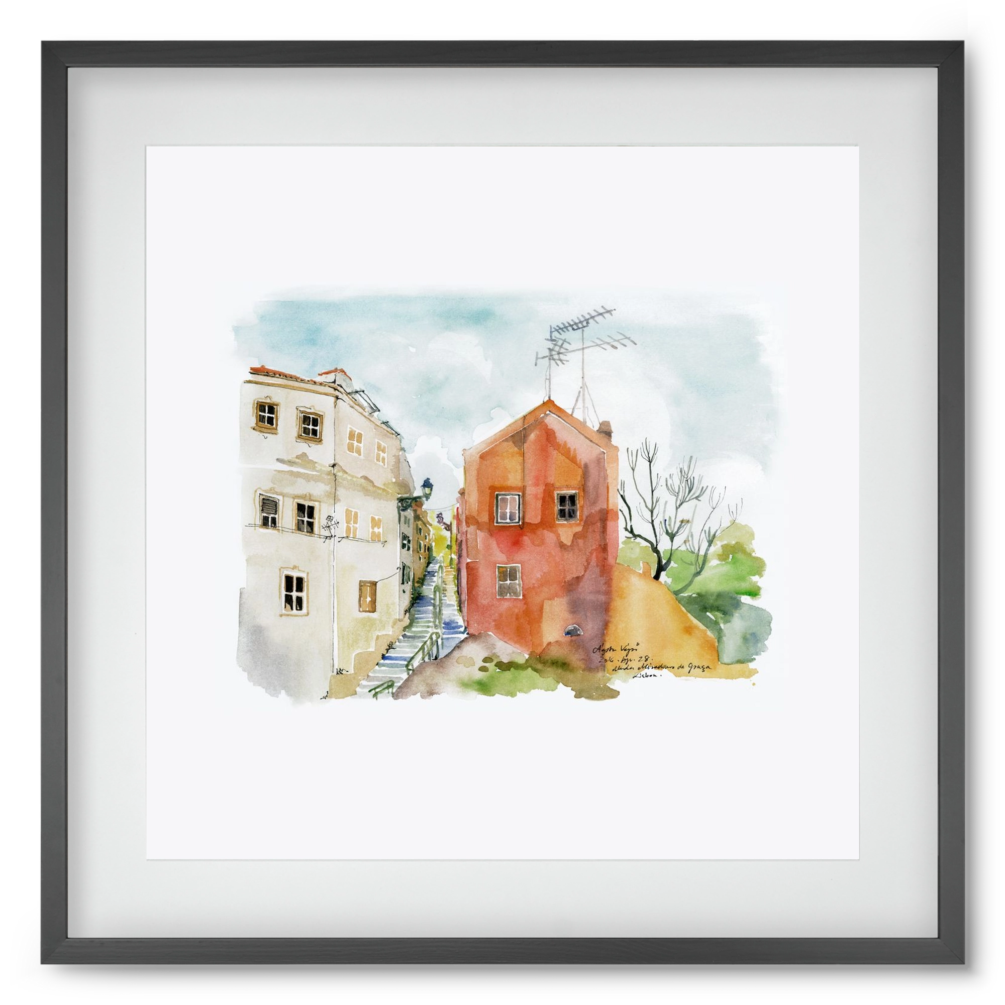 LISBON AQUARELLE NO.12, 50x50 cm (40x40 cm), Fekete keret, paszpartuval