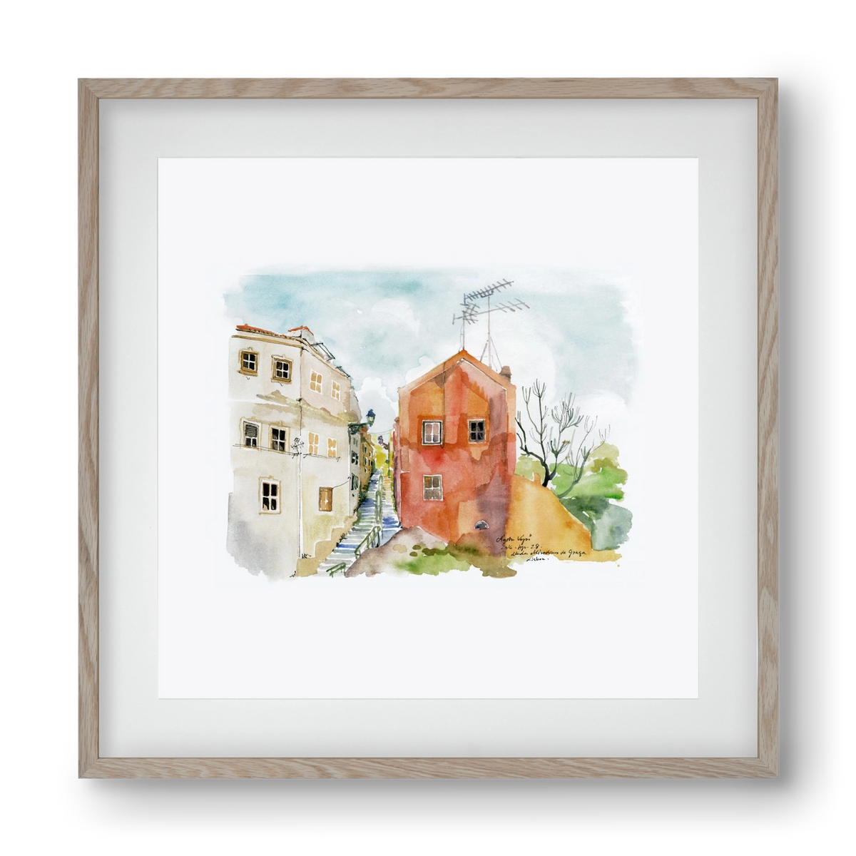 LISBON AQUARELLE NO.12, 40x40 cm (30x30 cm), Tölgy keret, paszpartuval