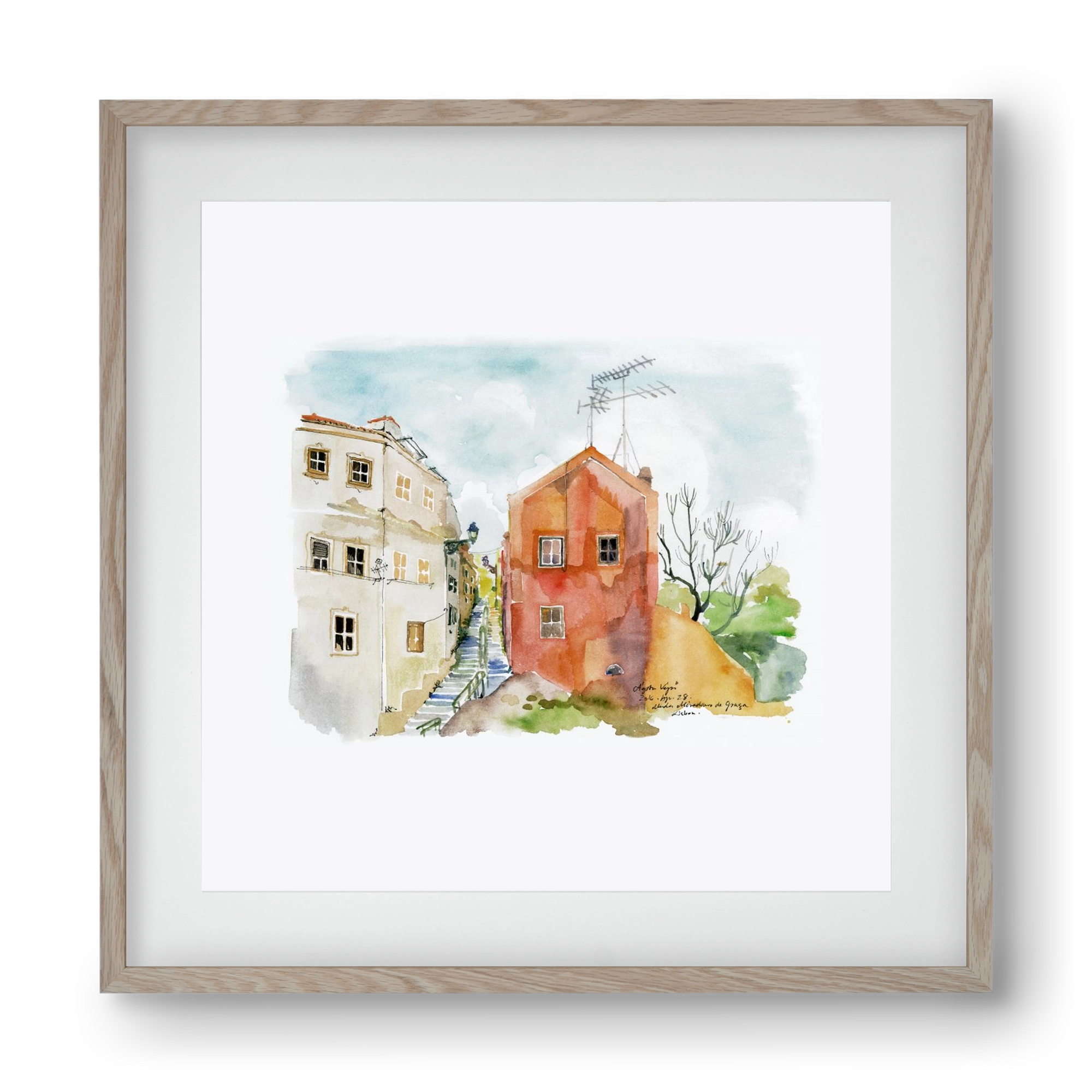 LISBON AQUARELLE NO.12, 40x40 cm (30x30 cm), Tölgy keret, paszpartuval