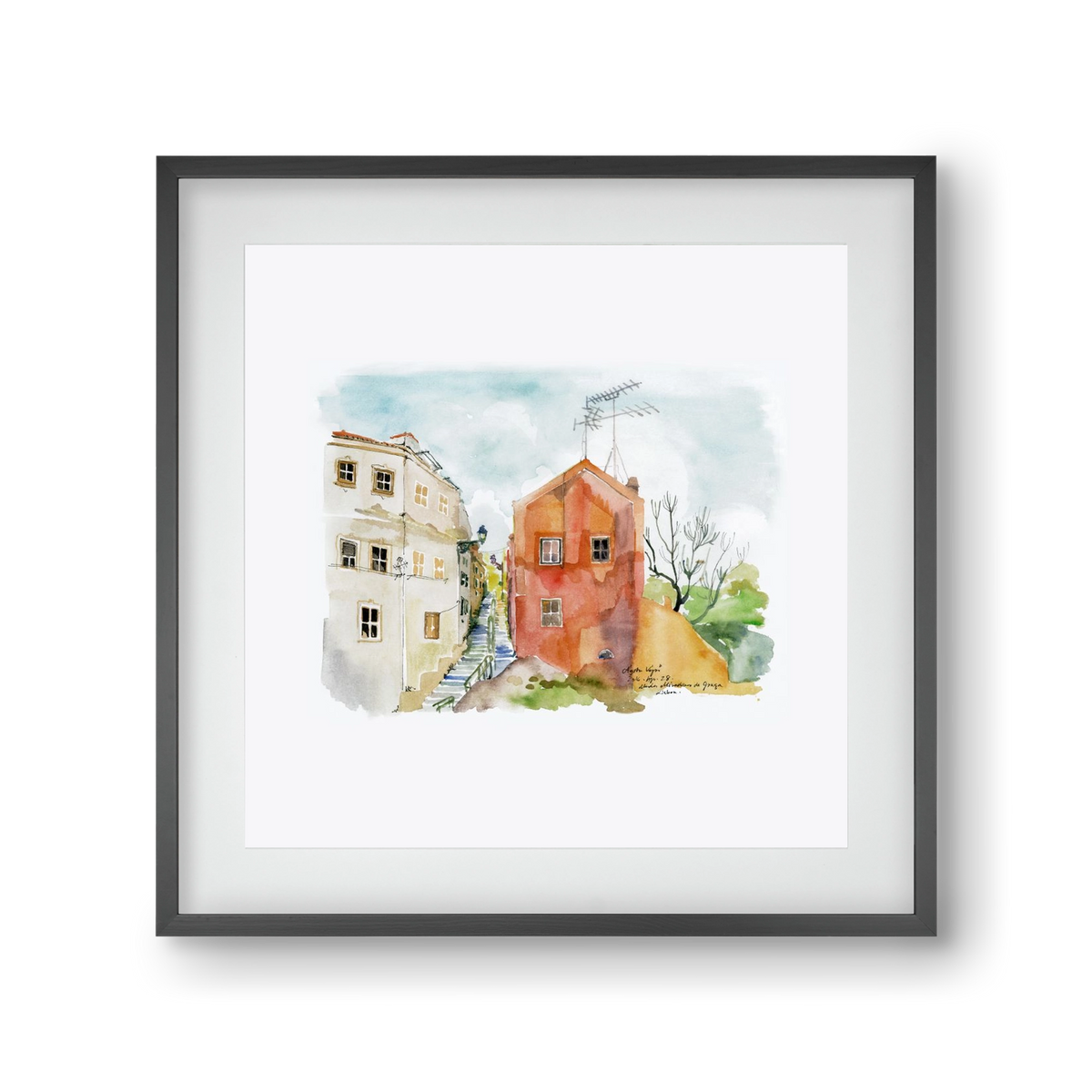 LISBON AQUARELLE NO.12, 30x30 cm (20x20 cm), Fekete keret, paszpartuval