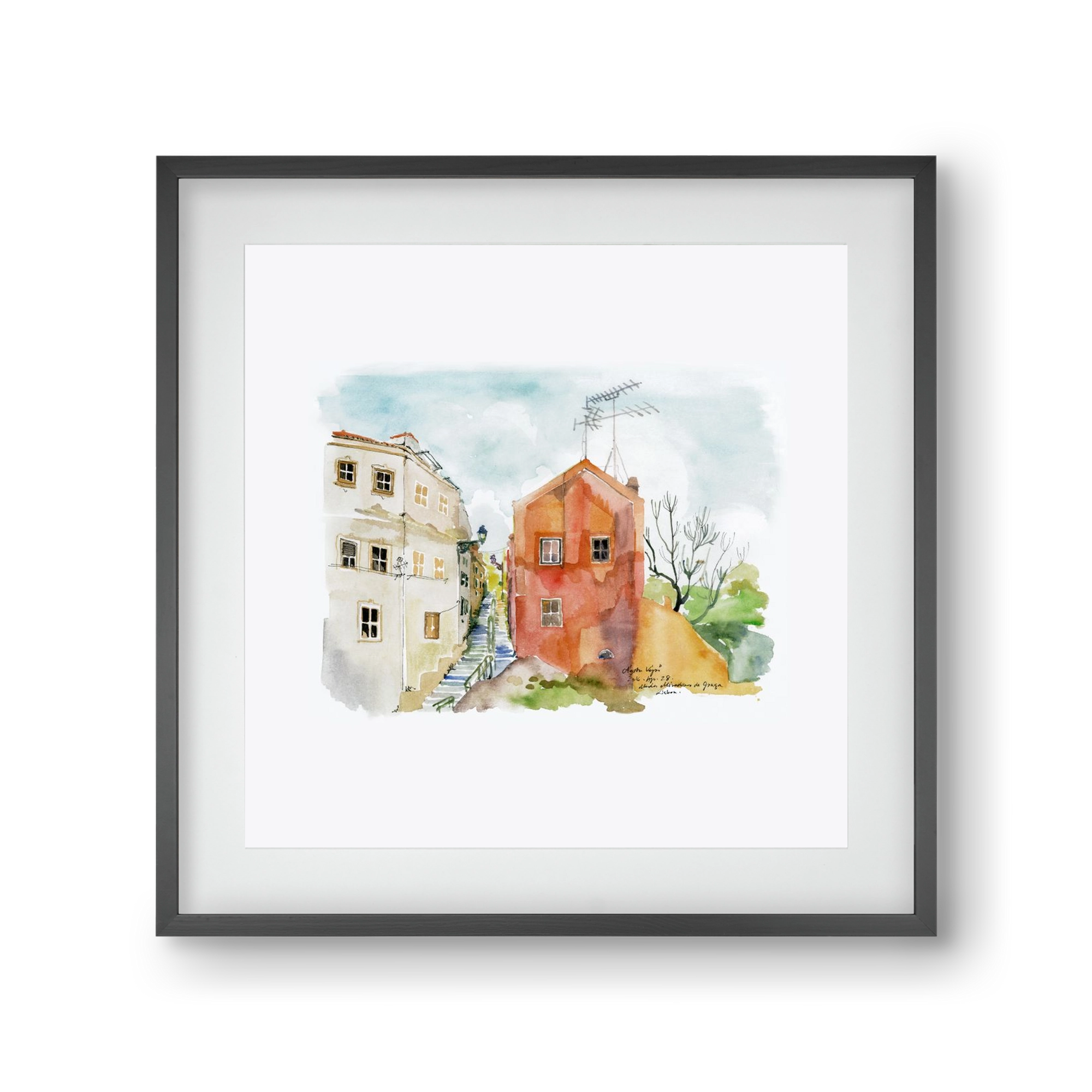 LISBON AQUARELLE NO.12, 30x30 cm (20x20 cm), Fekete keret, paszpartuval