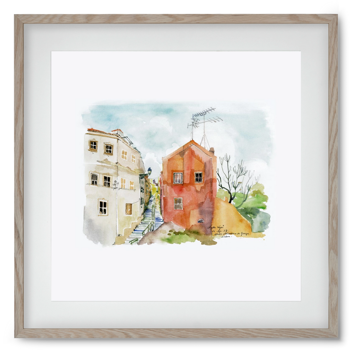 LISBON AQUARELLE NO.12, 50x50 cm (40x40 cm), Tölgy keret, paszpartuval