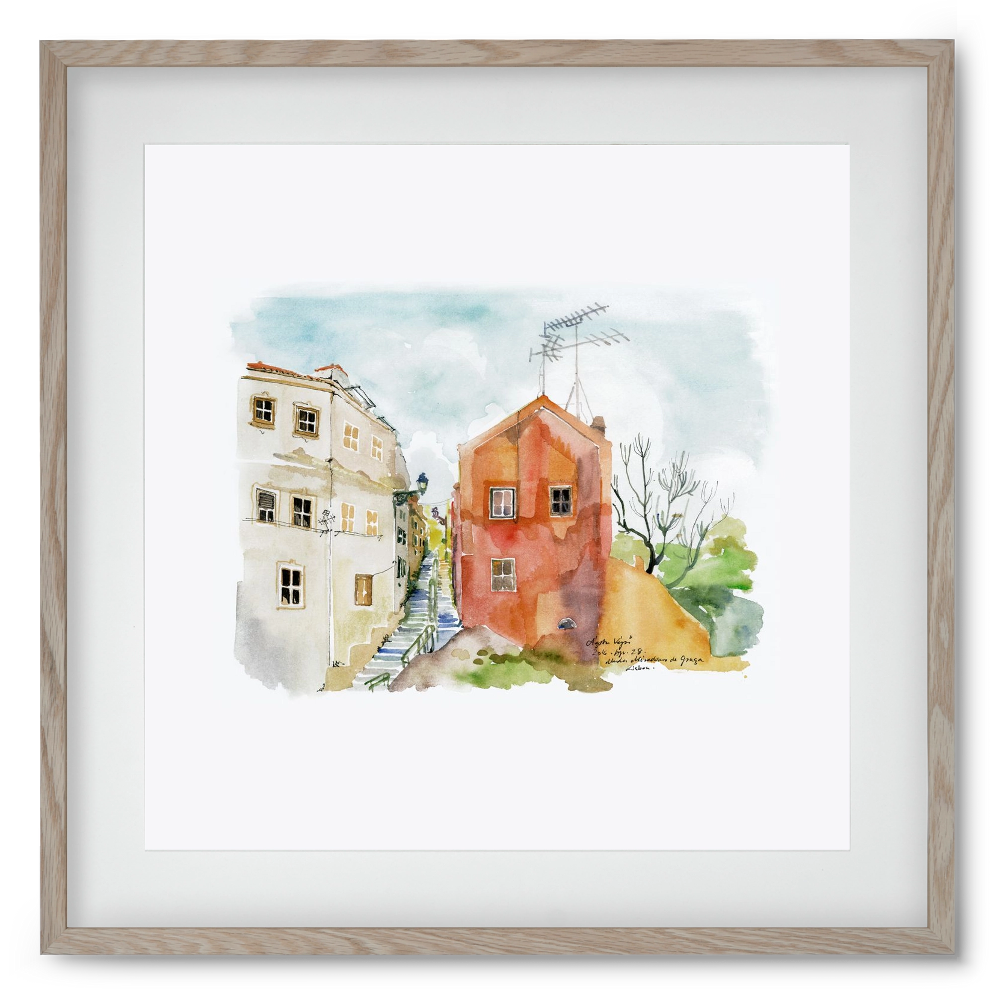 LISBON AQUARELLE NO.12, 50x50 cm (40x40 cm), Tölgy keret, paszpartuval