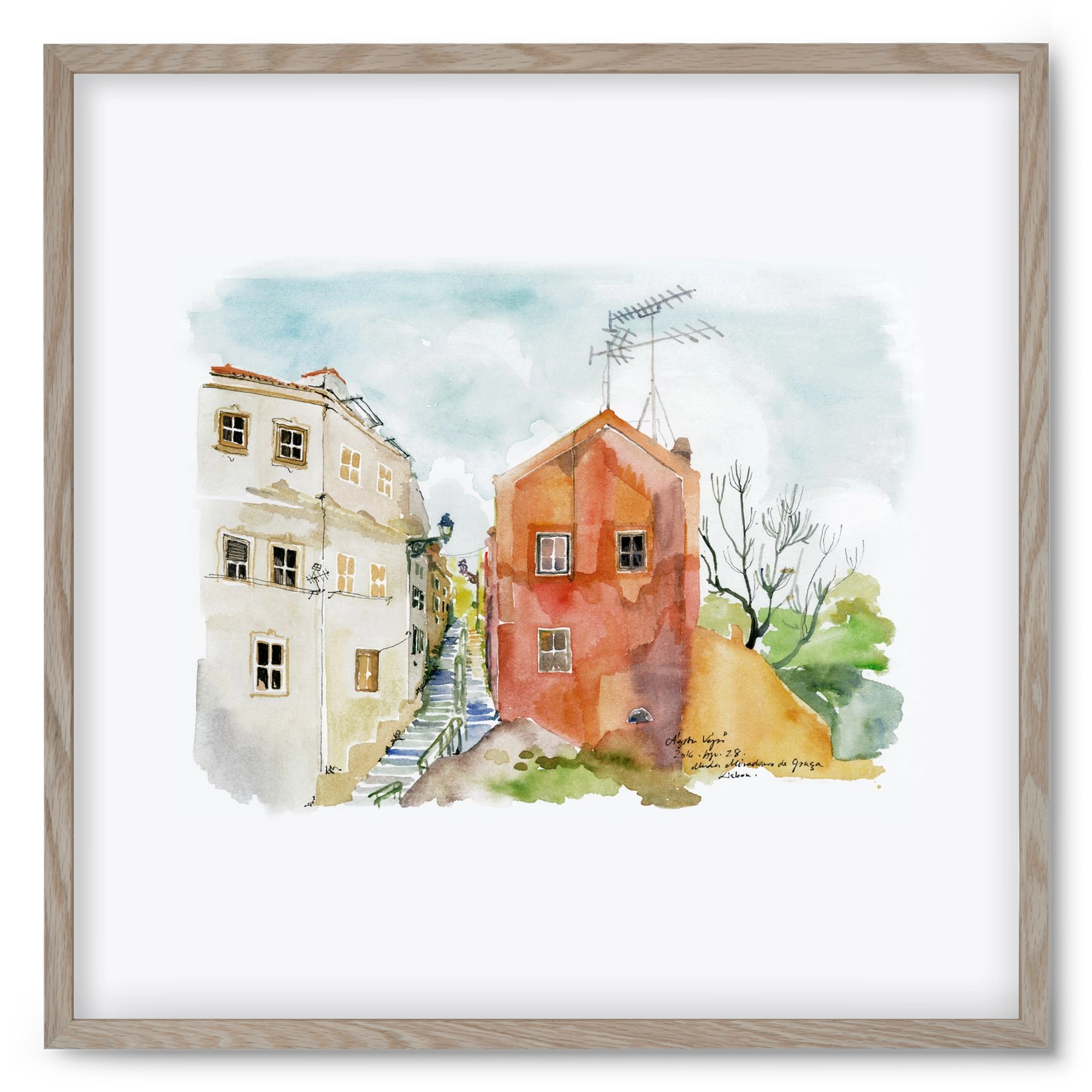 LISBON AQUARELLE NO.12, 50x50 cm (50x50 cm), Tölgy keret