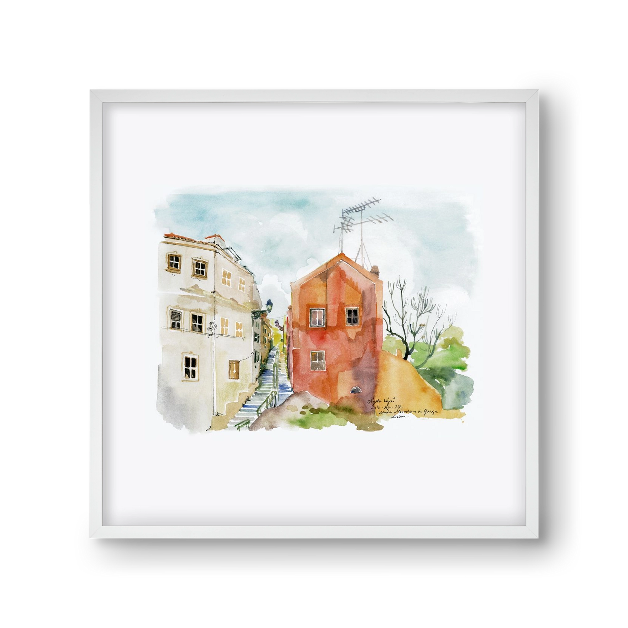 LISBON AQUARELLE NO.12, 30x30 cm (30x30 cm), Fehér keret