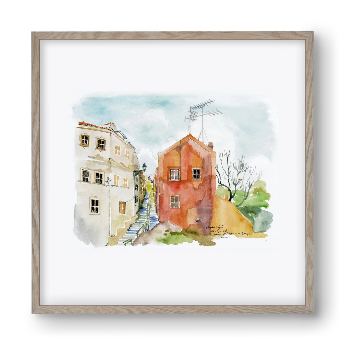 LISBON AQUARELLE NO.12, 40x40 cm (40x40 cm), Tölgy keret