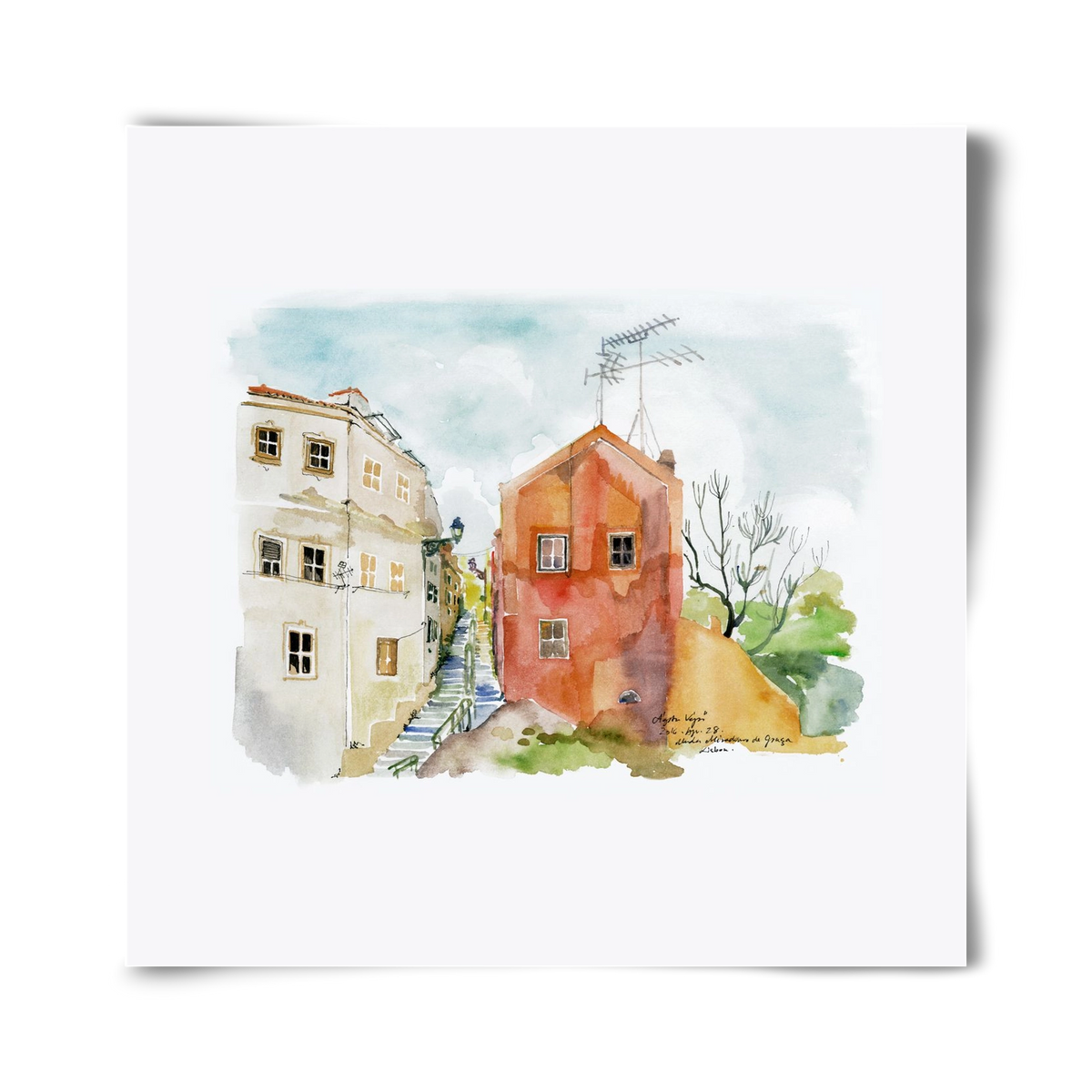 LISBON AQUARELLE NO.12, 40x40 cm, Keret nélkül
