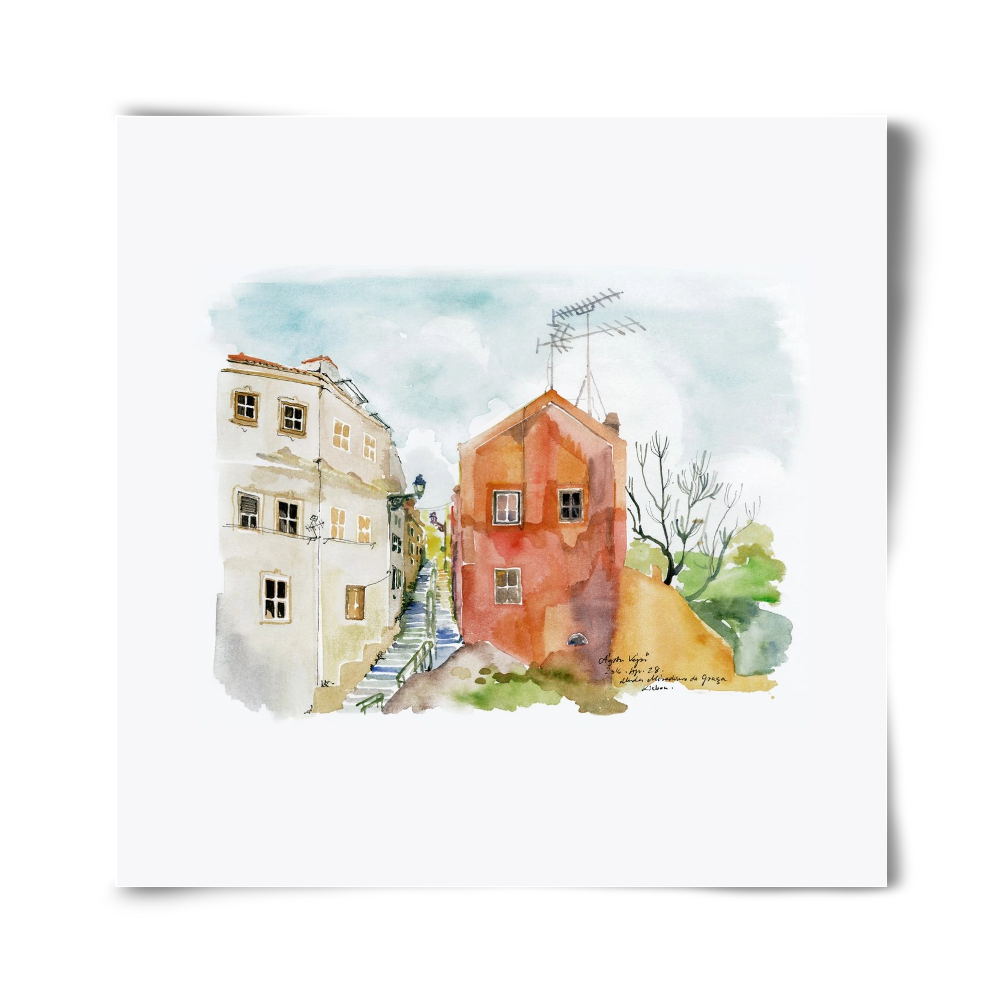 LISBON AQUARELLE NO.12, 40x40 cm, Keret nélkül