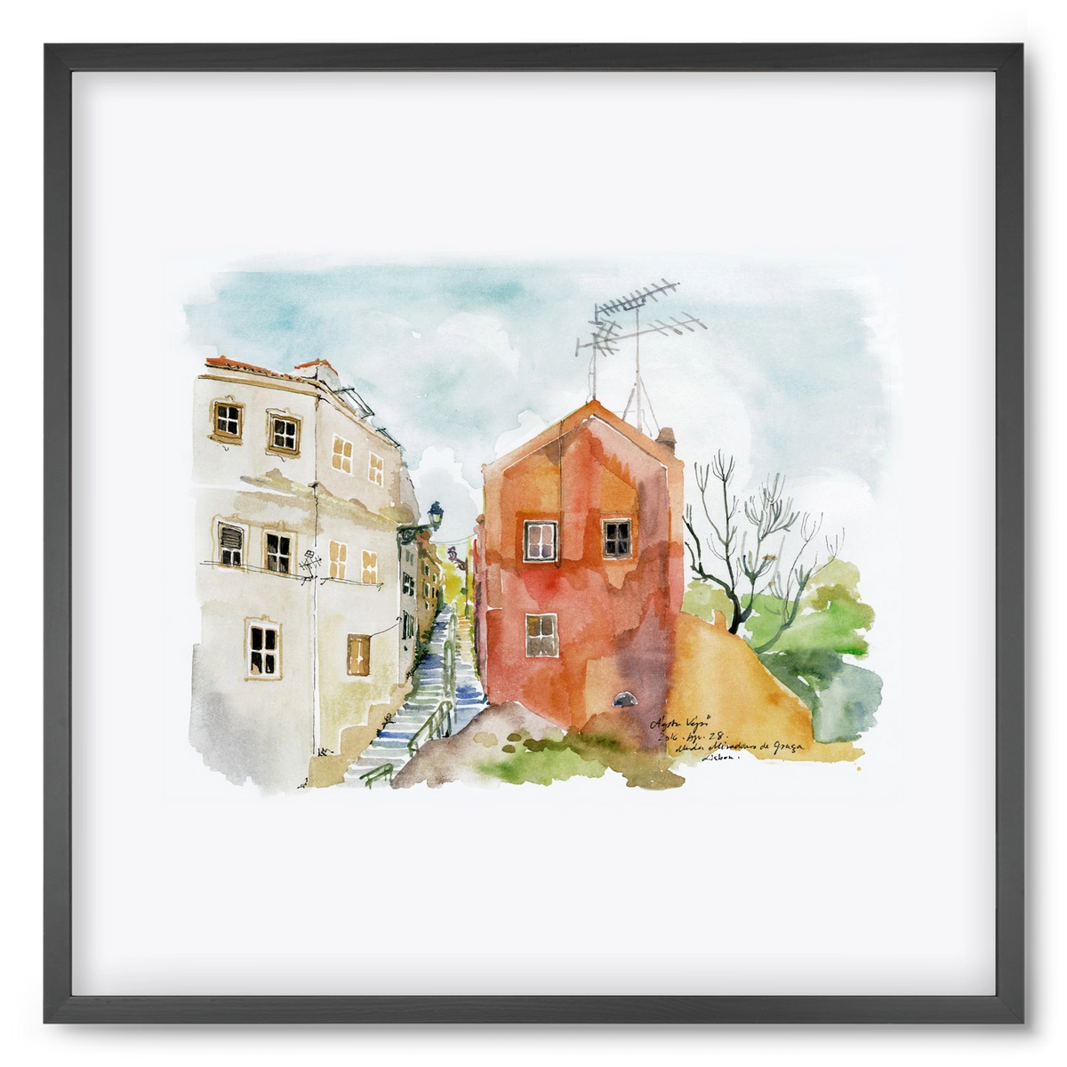 LISBON AQUARELLE NO.12, 50x50 cm (50x50 cm), Fekete keret