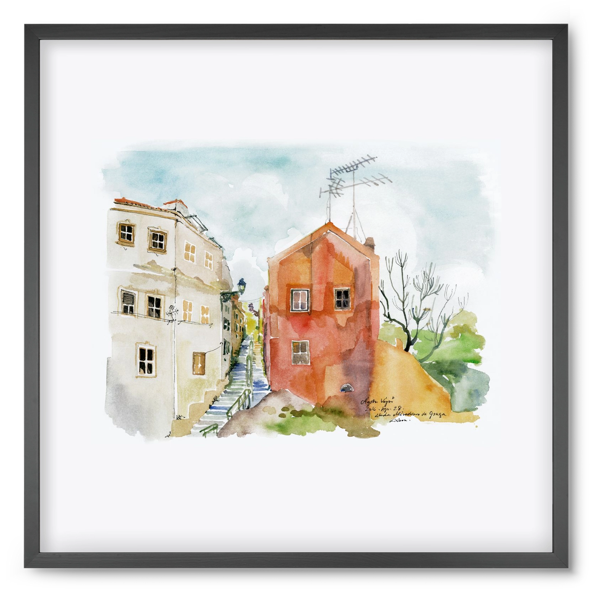 LISBON AQUARELLE NO.12, 50x50 cm (50x50 cm), Fekete keret