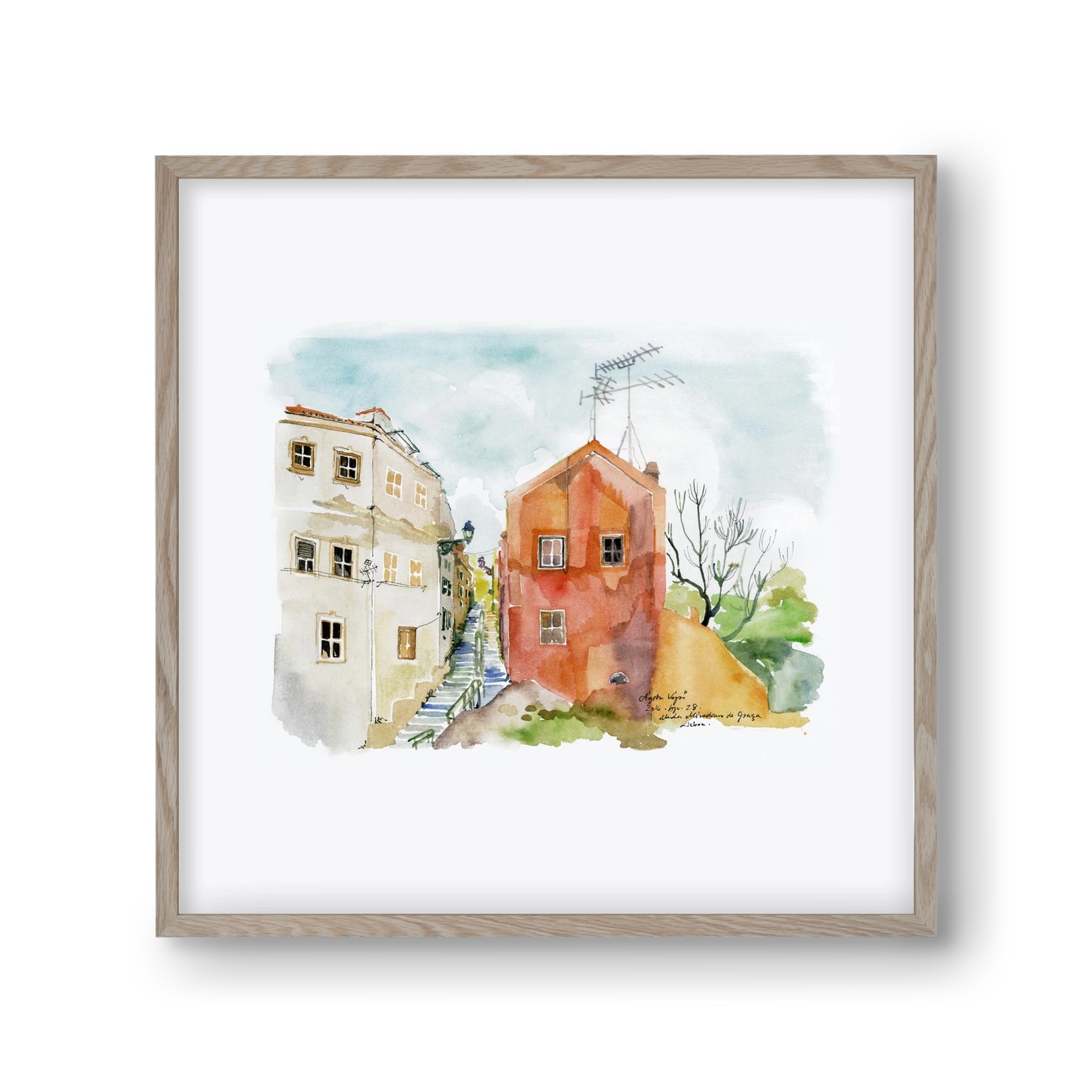 LISBON AQUARELLE NO.12, 30x30 cm (30x30 cm), Tölgy keret