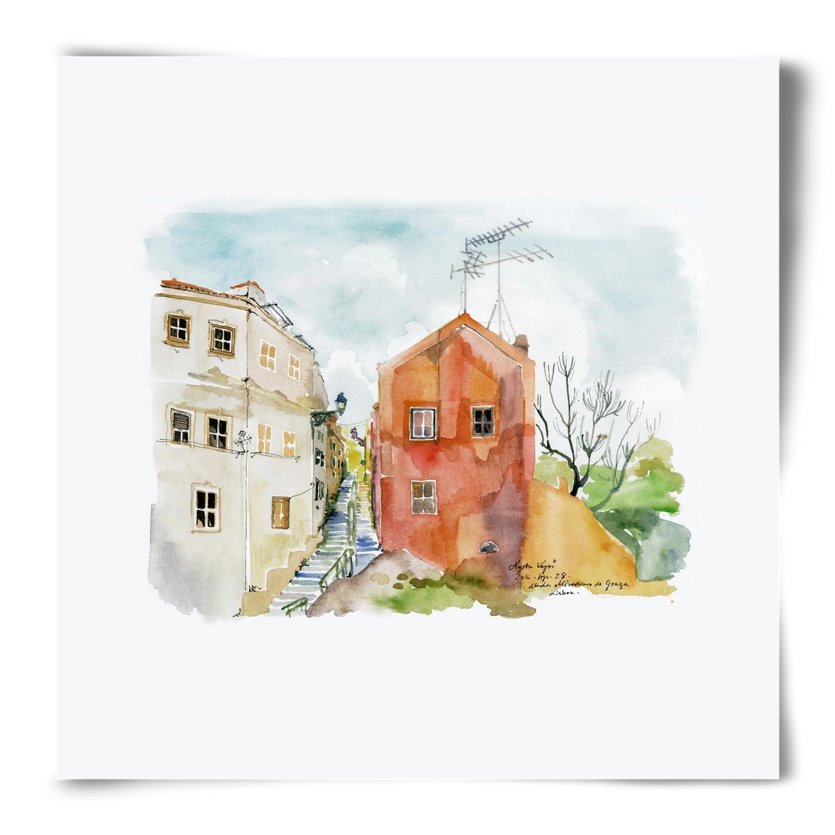 LISBON AQUARELLE NO.12, 50x50 cm, Keret nélkül