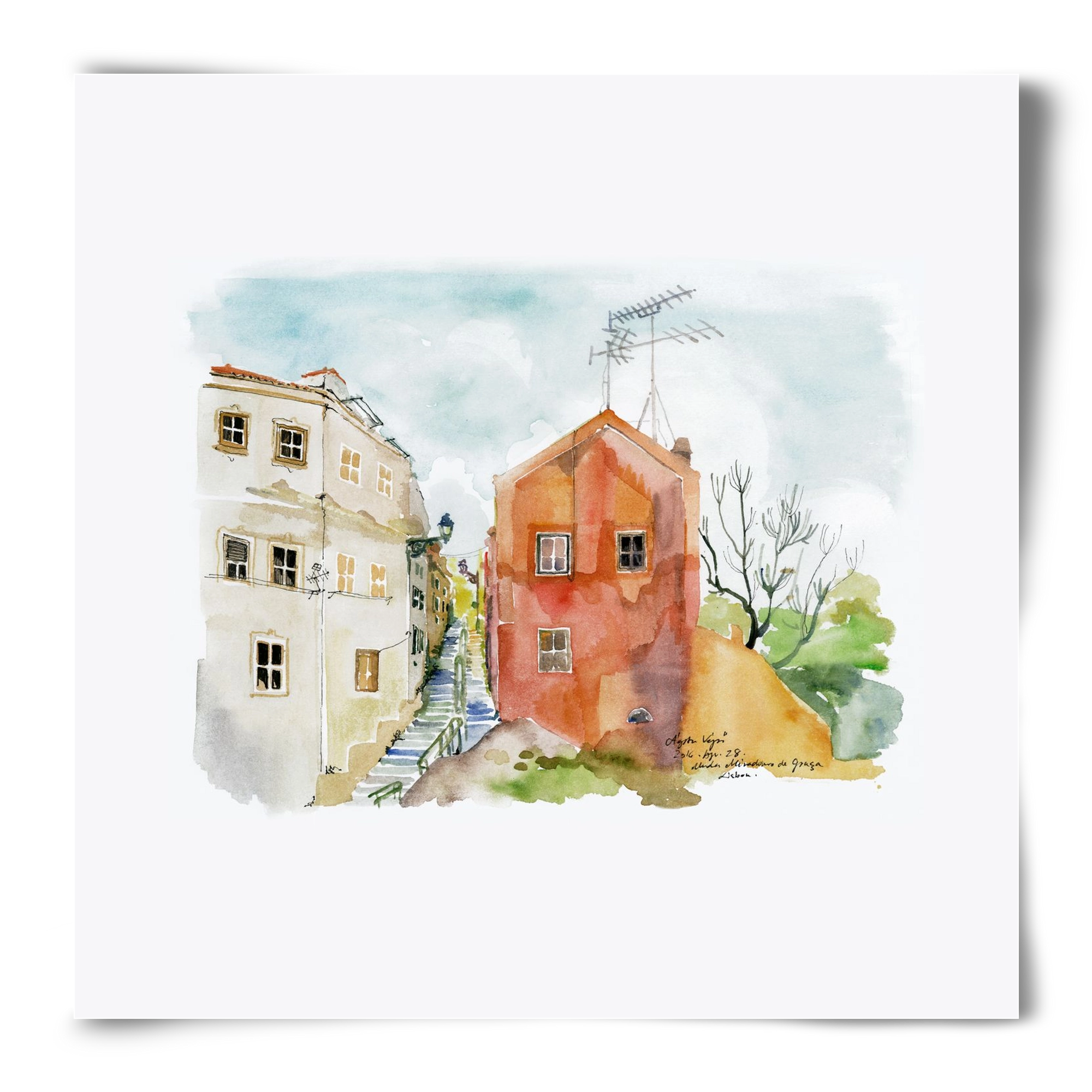 LISBON AQUARELLE NO.12, 50x50 cm, Keret nélkül