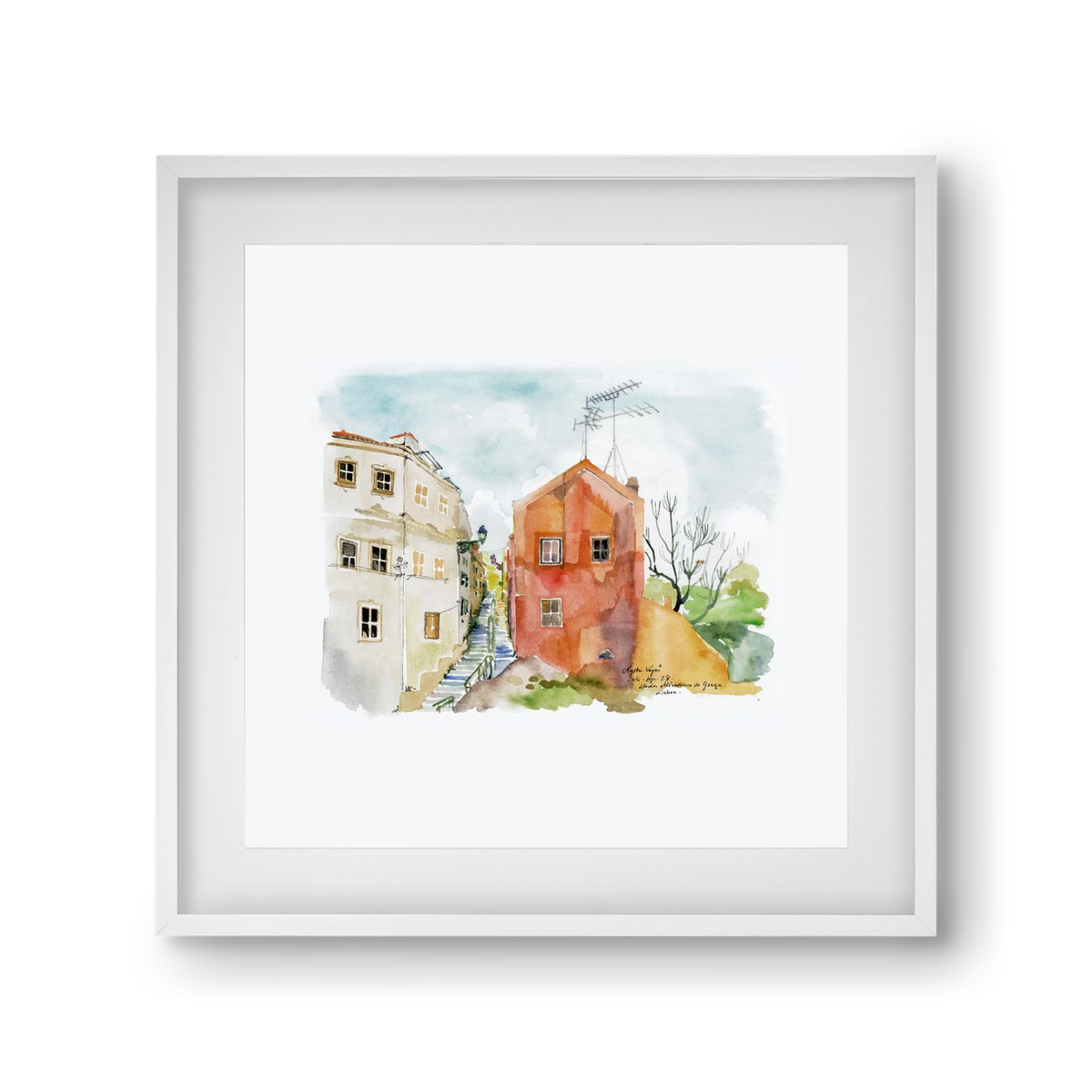 LISBON AQUARELLE NO.12, 30x30 cm (20x20 cm), Fehér keret, paszpartuval