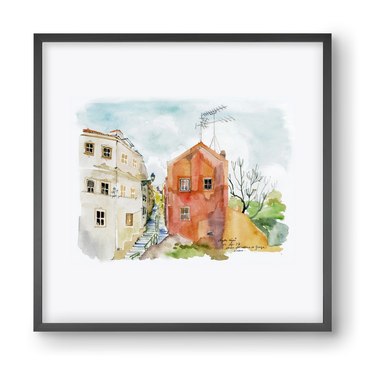 LISBON AQUARELLE NO.12, 40x40 cm (40x40 cm), Fekete keret