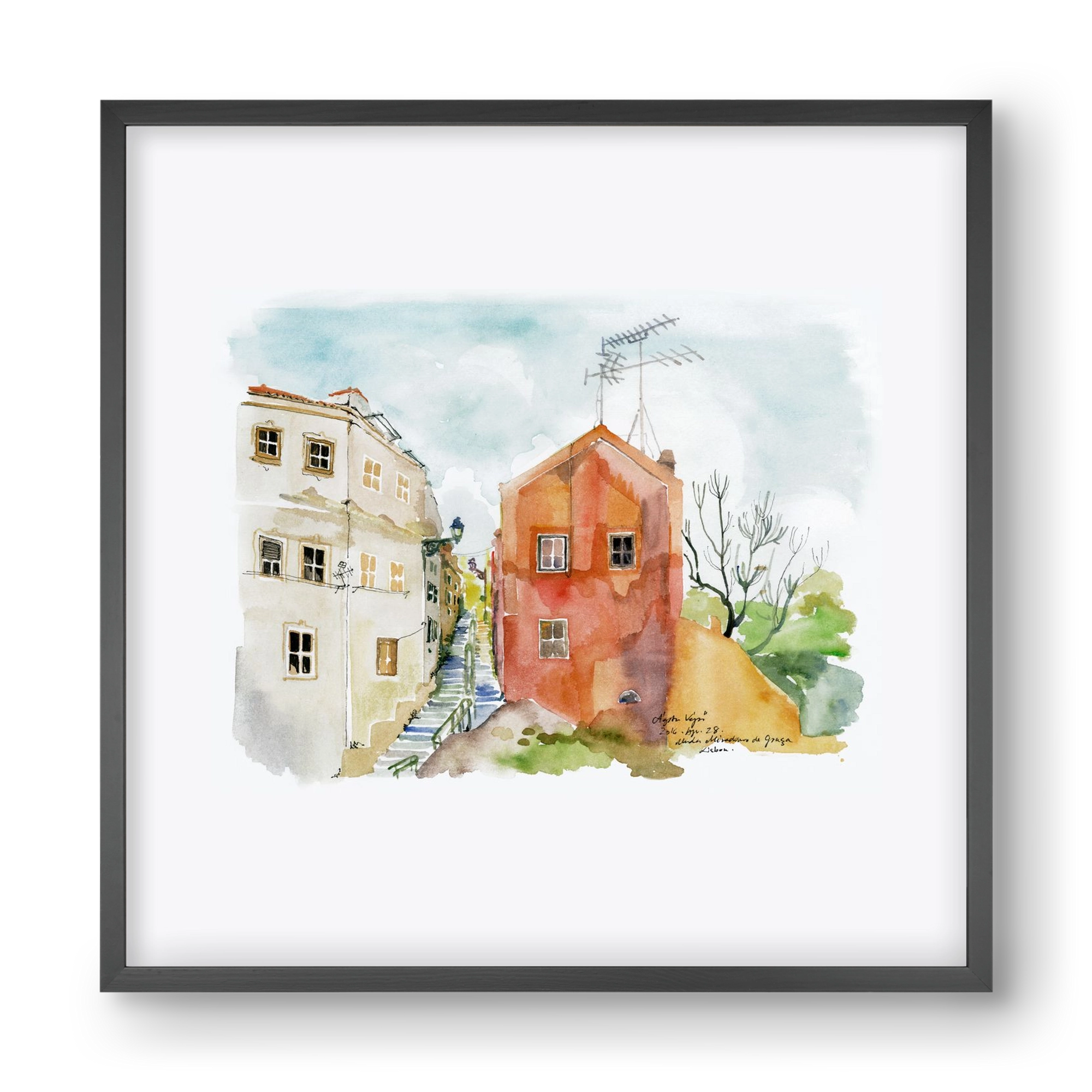 LISBON AQUARELLE NO.12, 40x40 cm (40x40 cm), Fekete keret