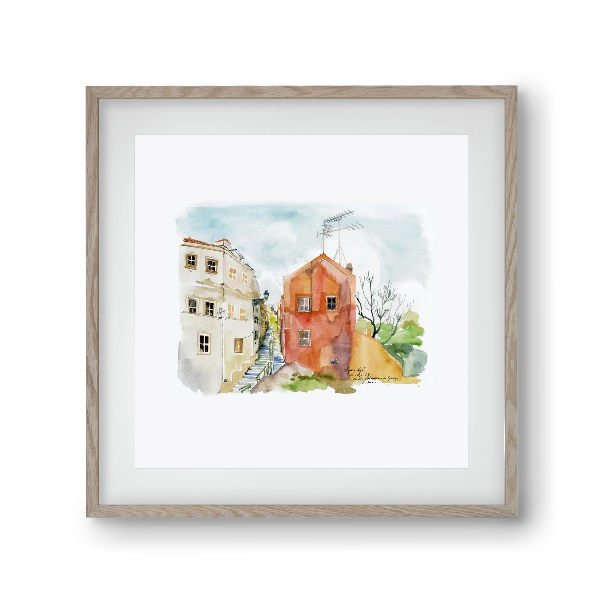 LISBON AQUARELLE NO.12, 30x30 cm (20x20 cm), Tölgy keret, paszpartuval