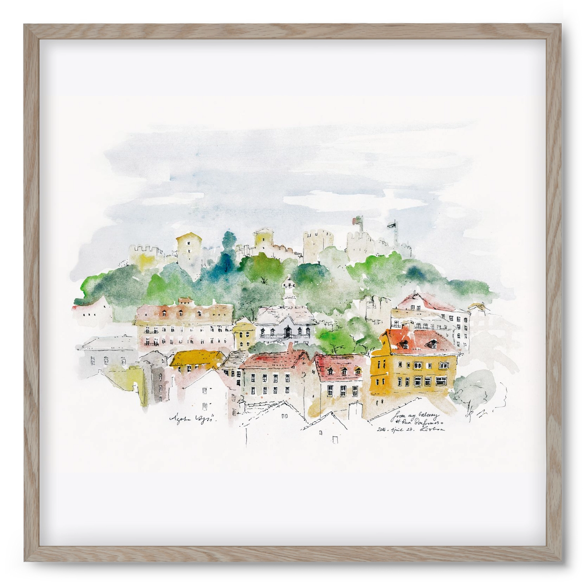 LISBON AQUARELLE NO.13, 50x50 cm (50x50 cm), Tölgy keret