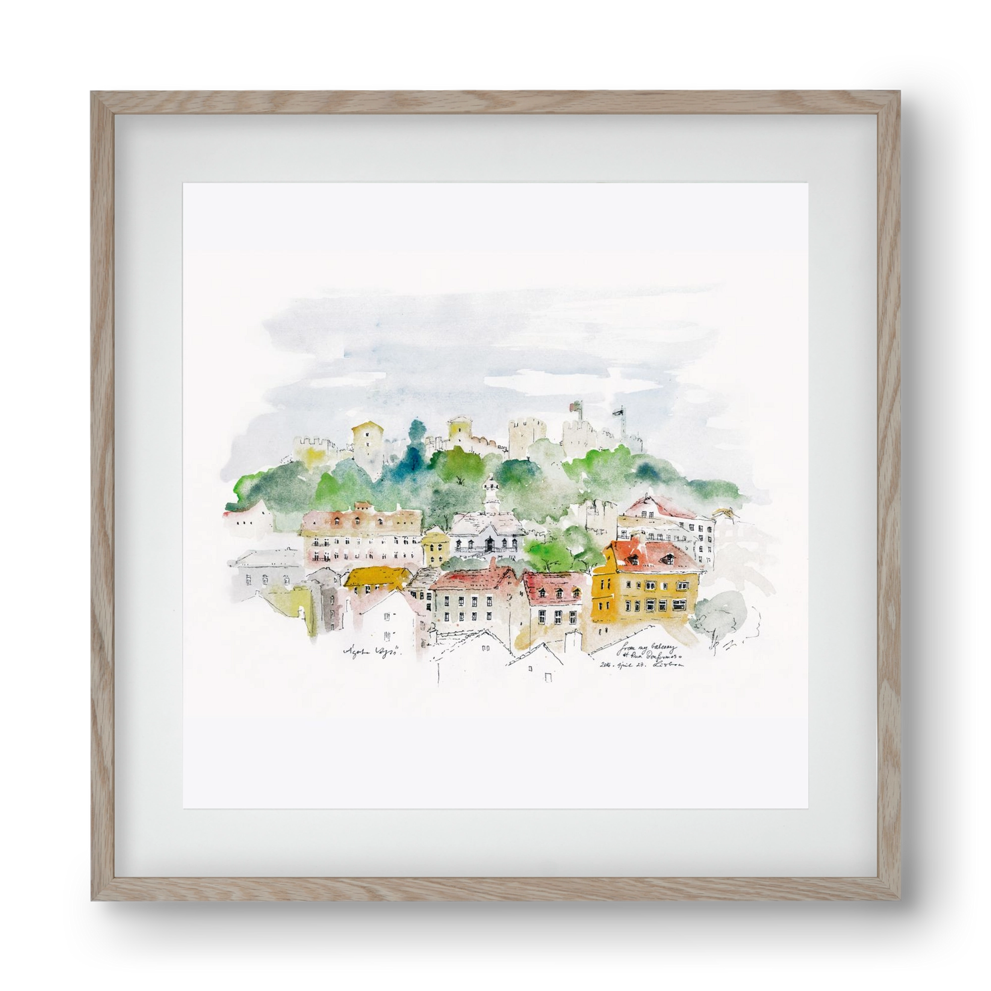 LISBON AQUARELLE NO.13, 40x40 cm (30x30 cm), Tölgy keret, paszpartuval