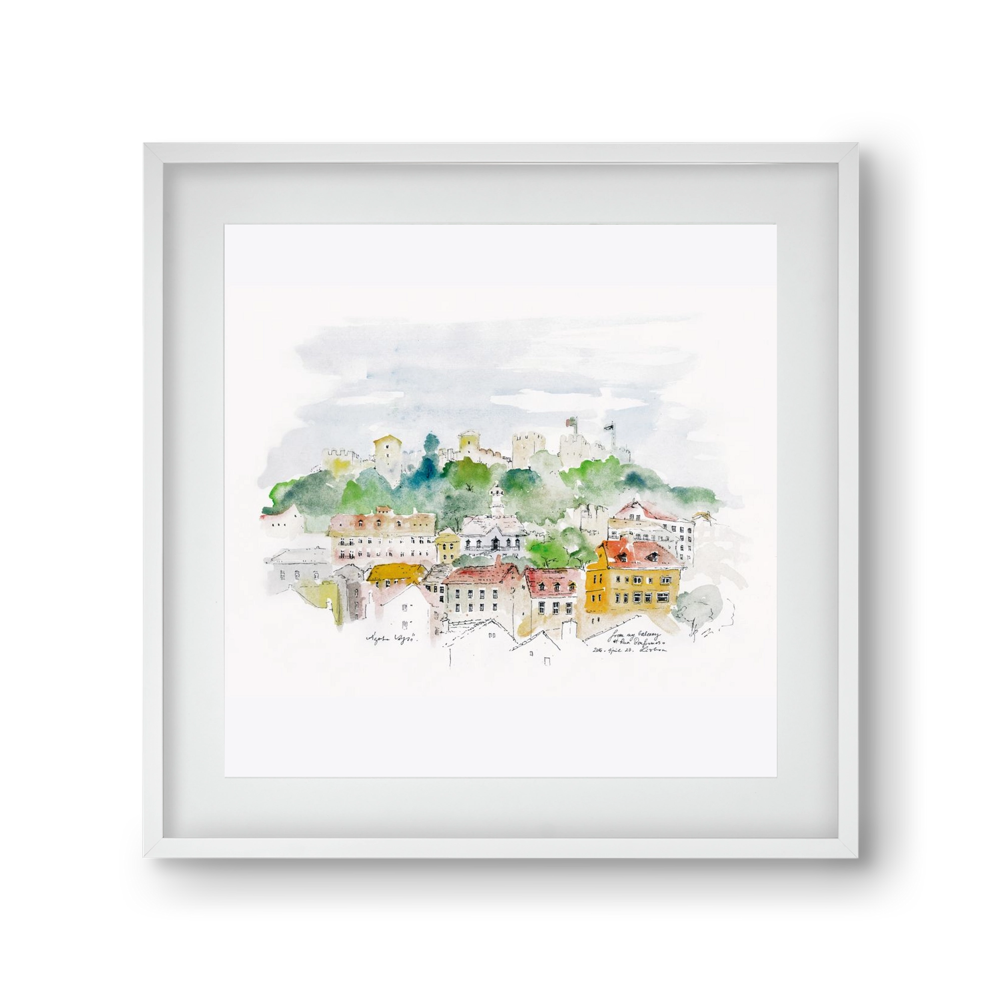 LISBON AQUARELLE NO.13, 30x30 cm (20x20 cm), Fehér keret, paszpartuval