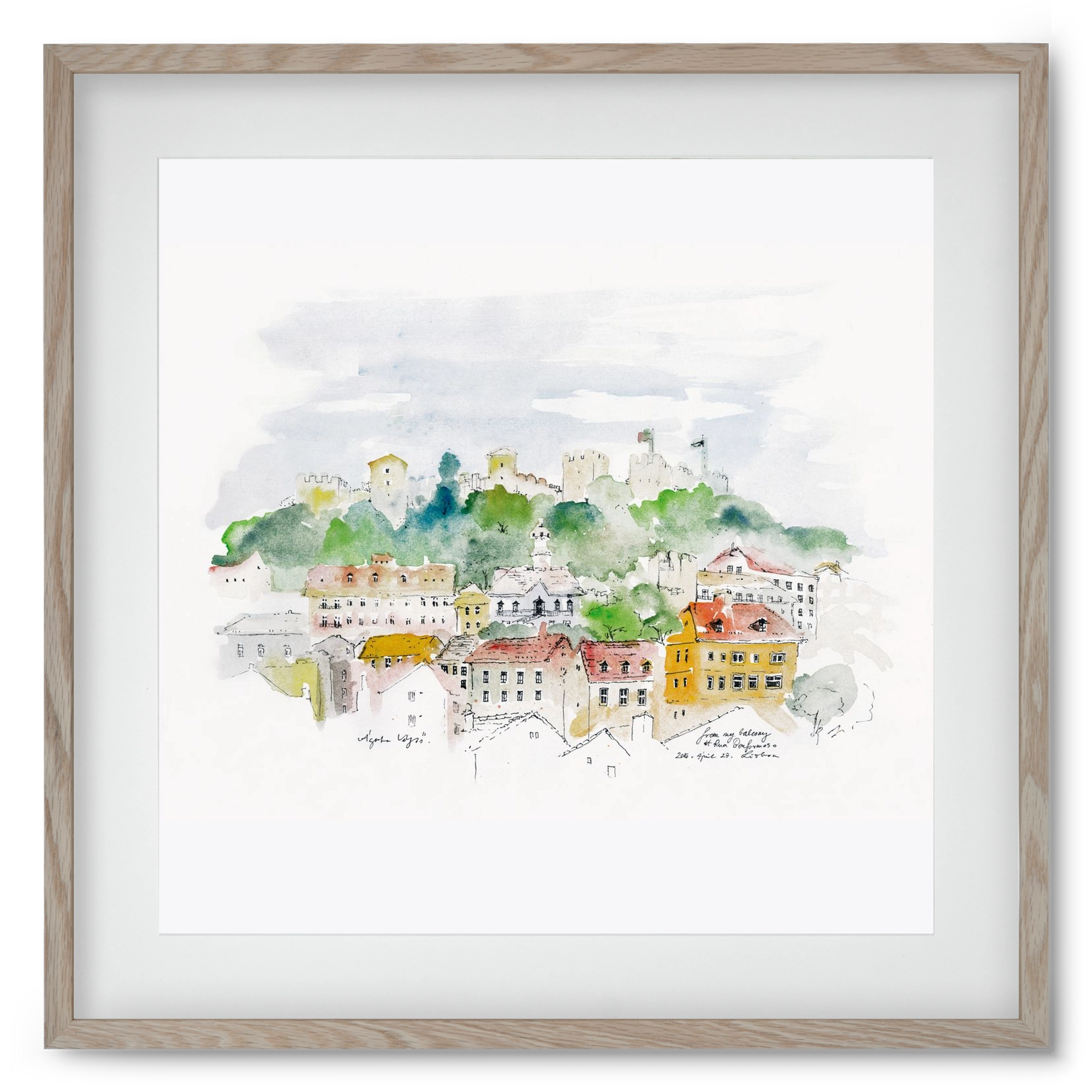 LISBON AQUARELLE NO.13, 50x50 cm (40x40 cm), Tölgy keret, paszpartuval