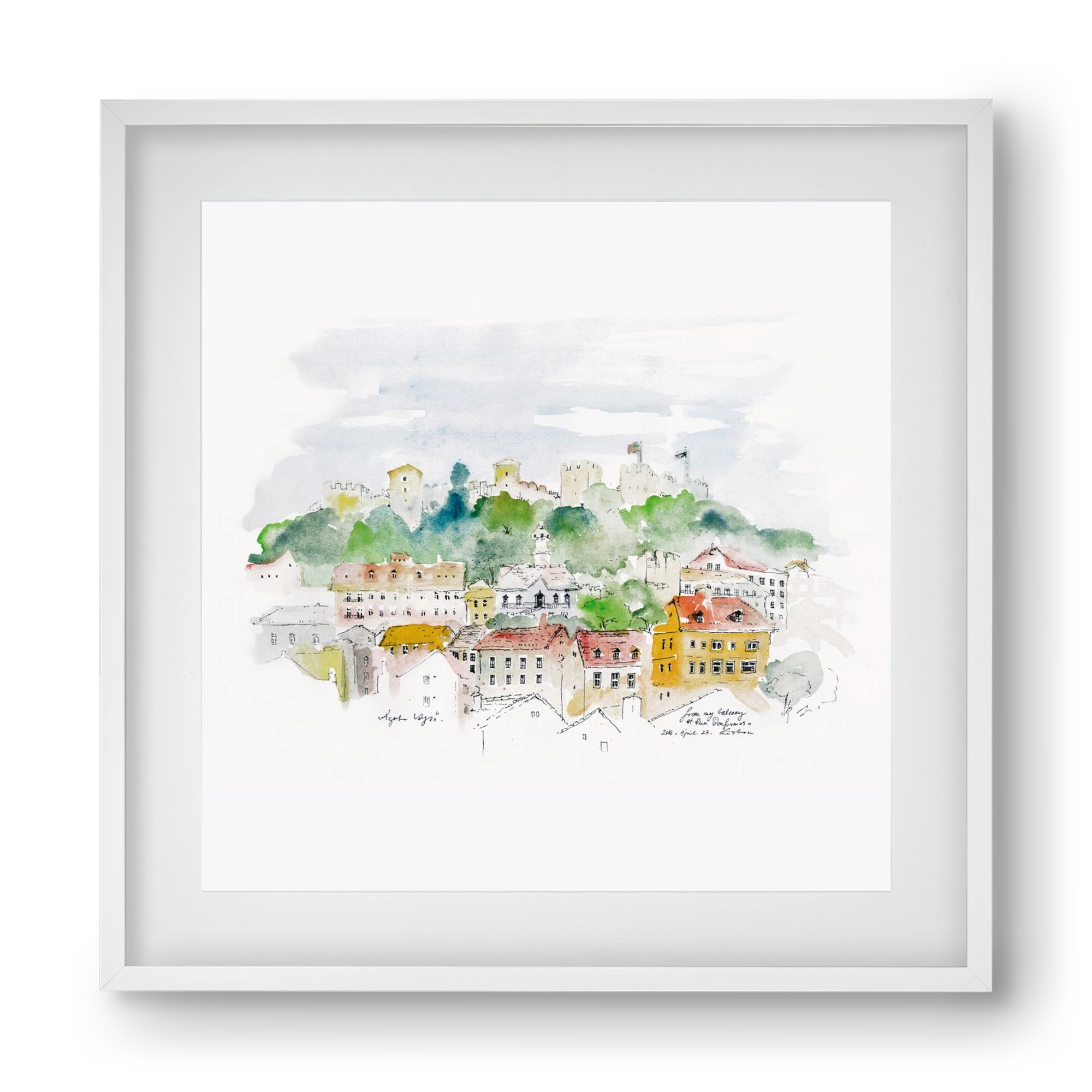 LISBON AQUARELLE NO.13, 40x40 cm (30x30 cm), Fehér keret, paszpartuval