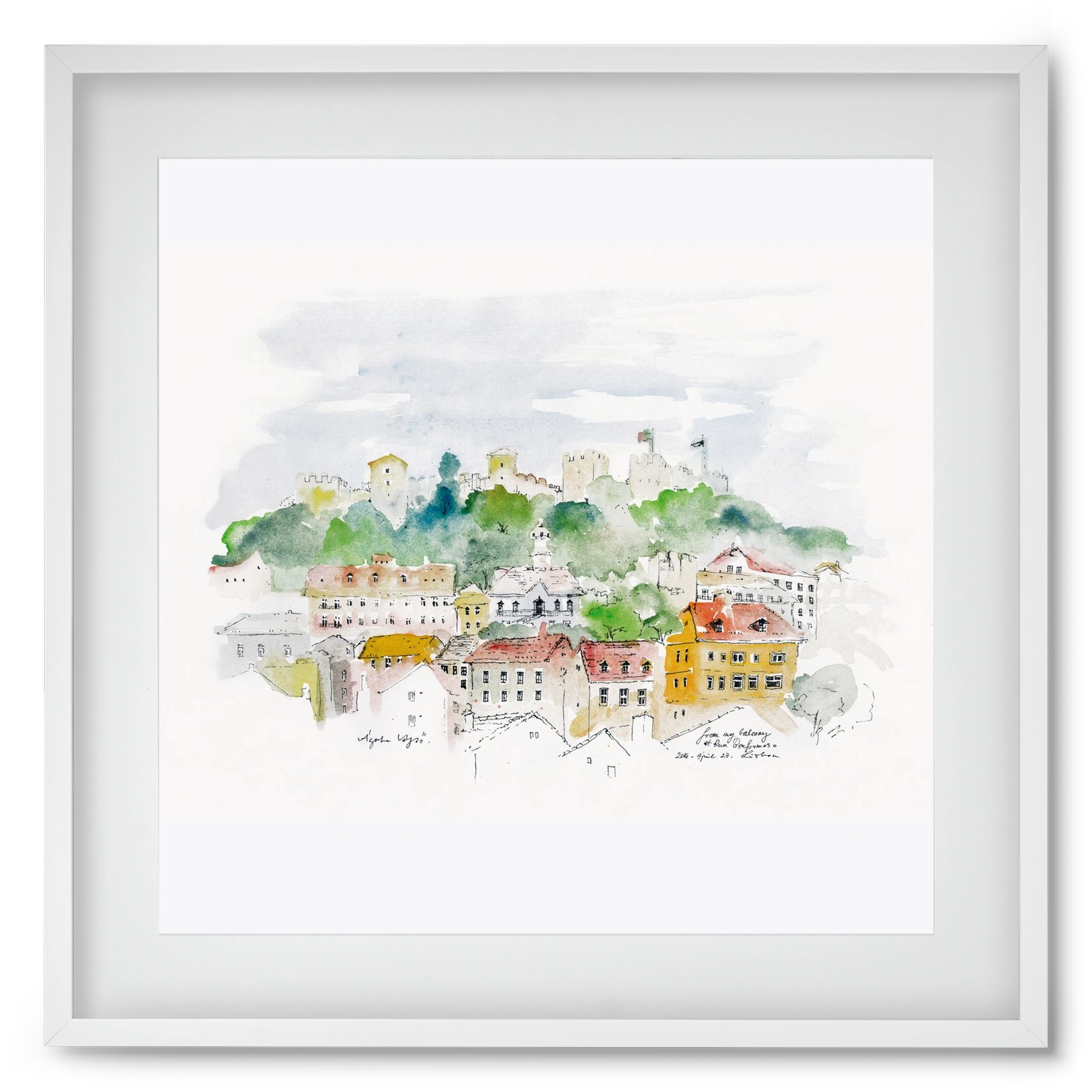 LISBON AQUARELLE NO.13, 50x50 cm (40x40 cm), Fehér keret, paszpartuval