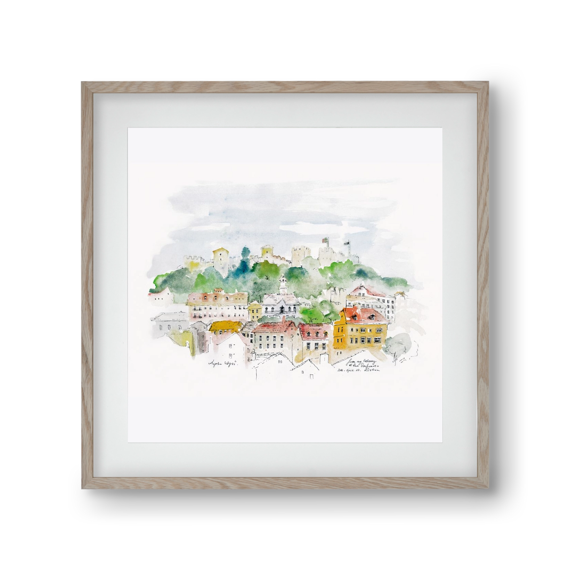 LISBON AQUARELLE NO.13, 30x30 cm (20x20 cm), Tölgy keret, paszpartuval