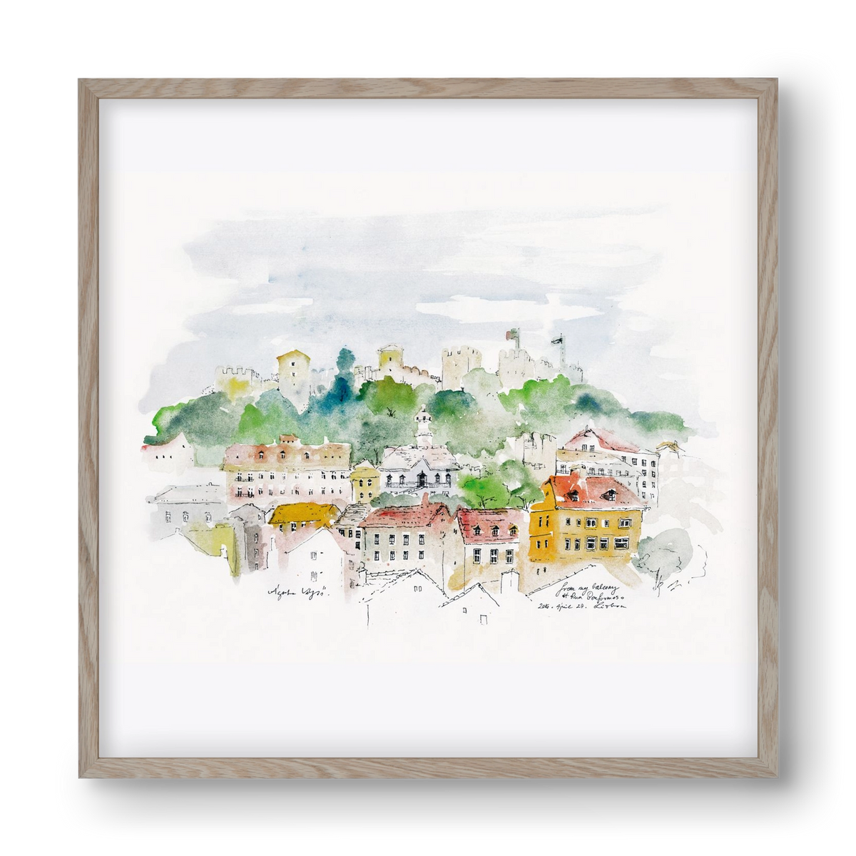 LISBON AQUARELLE NO.13, 40x40 cm (40x40 cm), Tölgy keret