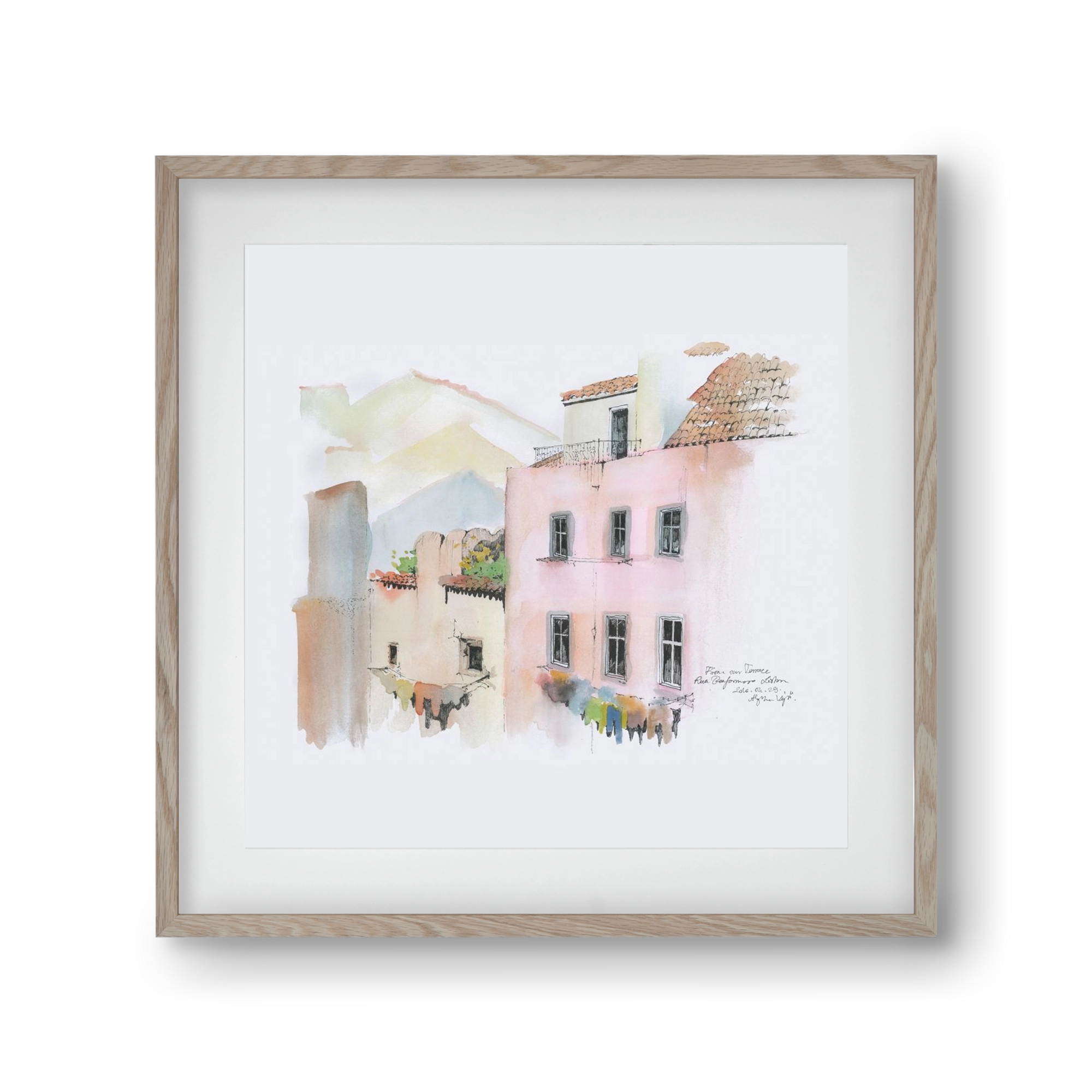 LISBON AQUARELLE NO.14, 30x30 cm (20x20 cm), Tölgy keret, paszpartuval