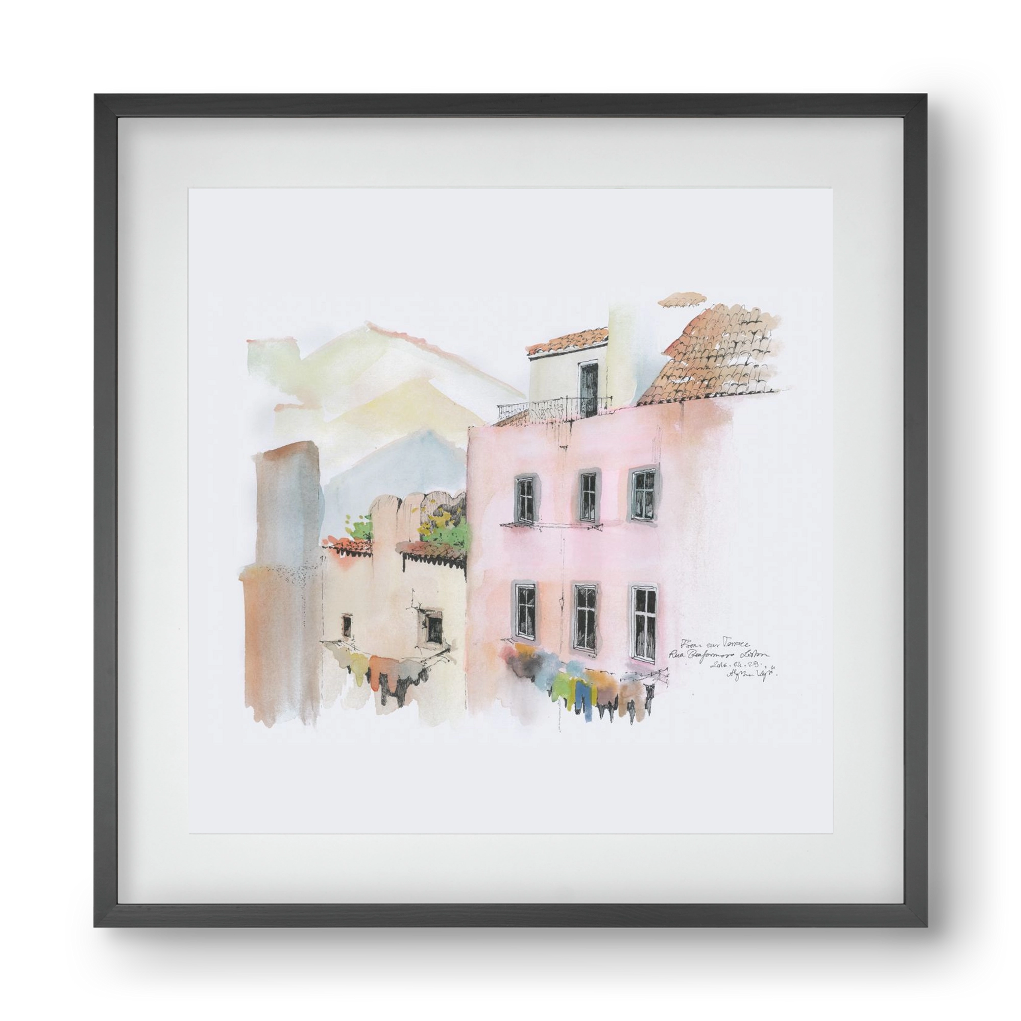 LISBON AQUARELLE NO.14, 40x40 cm (30x30 cm), Fekete keret, paszpartuval