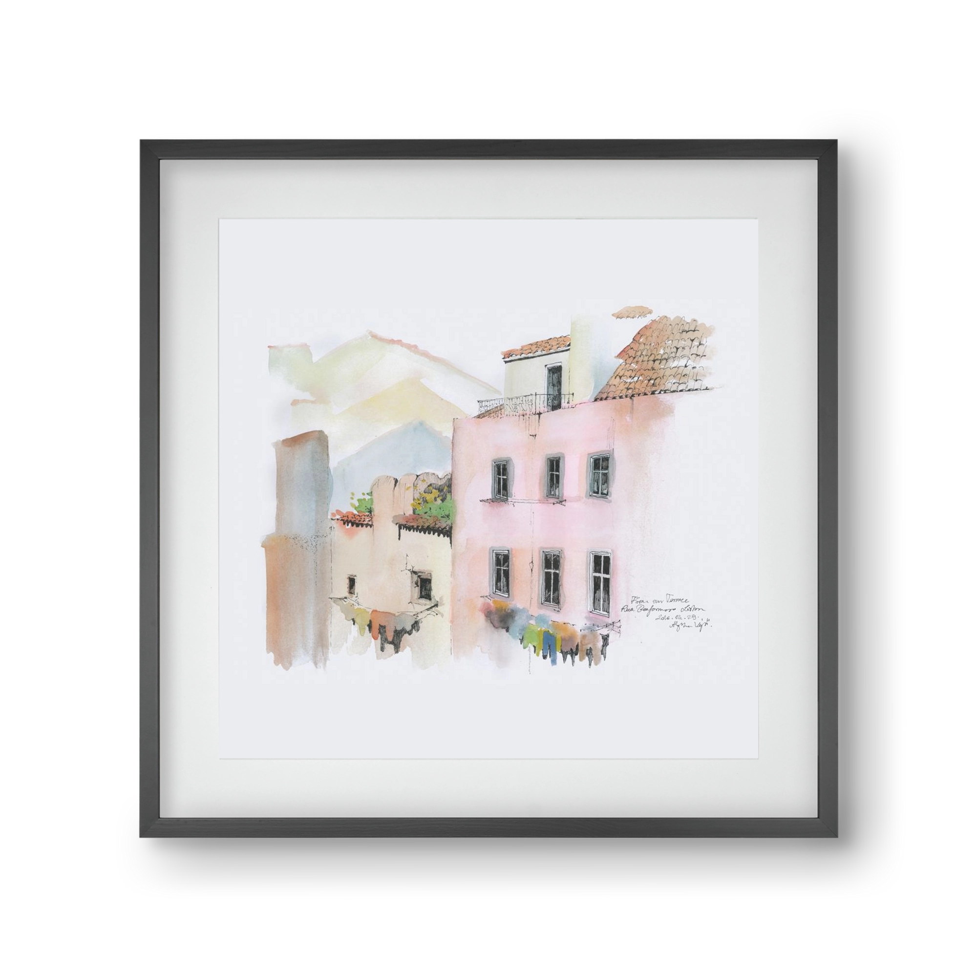 LISBON AQUARELLE NO.14, 30x30 cm (20x20 cm), Fekete keret, paszpartuval