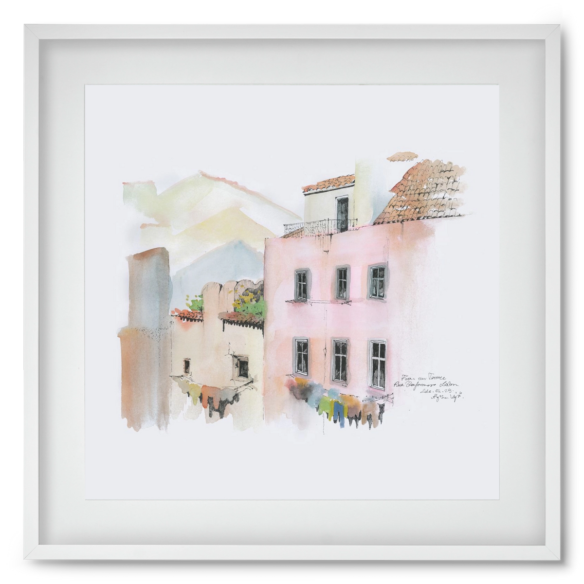 LISBON AQUARELLE NO.14, 50x50 cm (40x40 cm), Fehér keret, paszpartuval